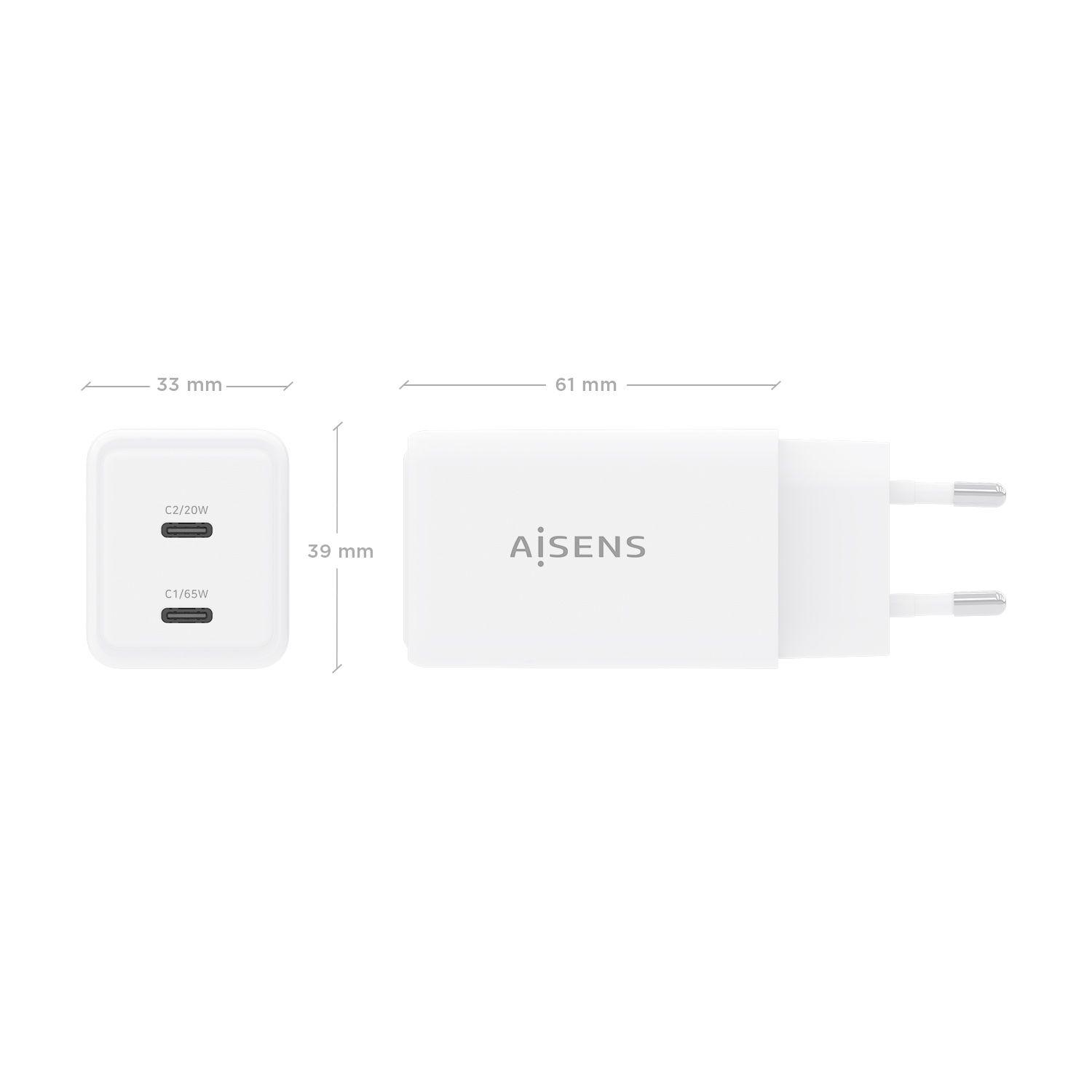 Carregador de Parede AISENS ASCH-65W2P078-W (65 W - Branco) — miniatura 4