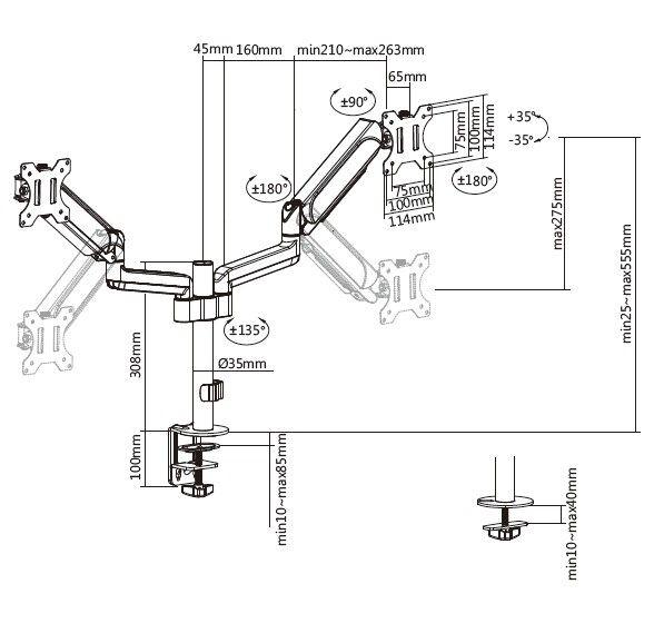 Suporte de Secretária para 2 Monitores EQUIP EQ650133 (75 x 75 mm e 100 x 100 mm - 100 x 100 mm - 75 x 75 mm - Preto), miniatura 8