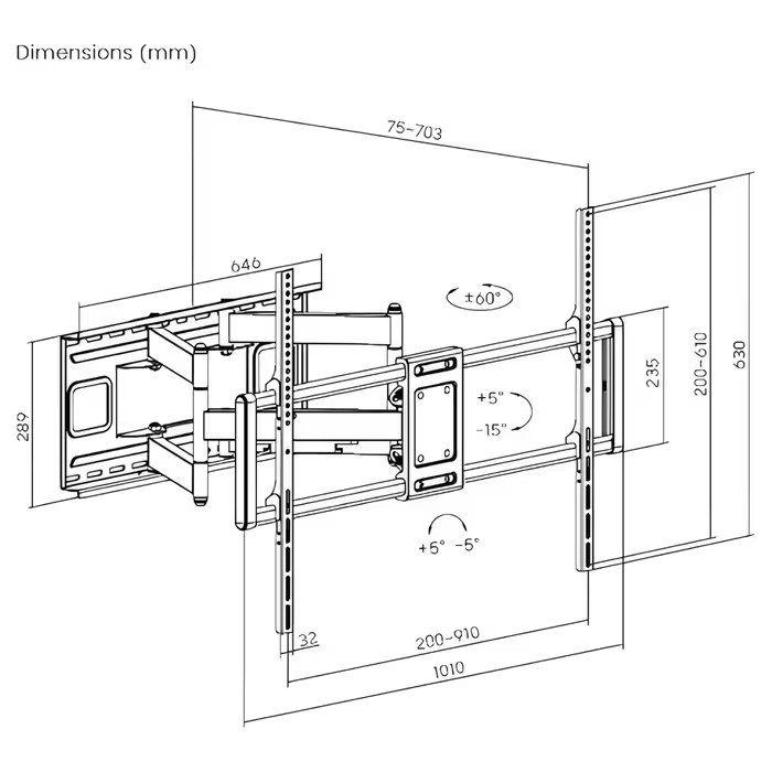 Suporte de Parede para TV GEMBIRD WM-120ST-01 (60–120″ - 120 kg - Preto) — miniatura 2