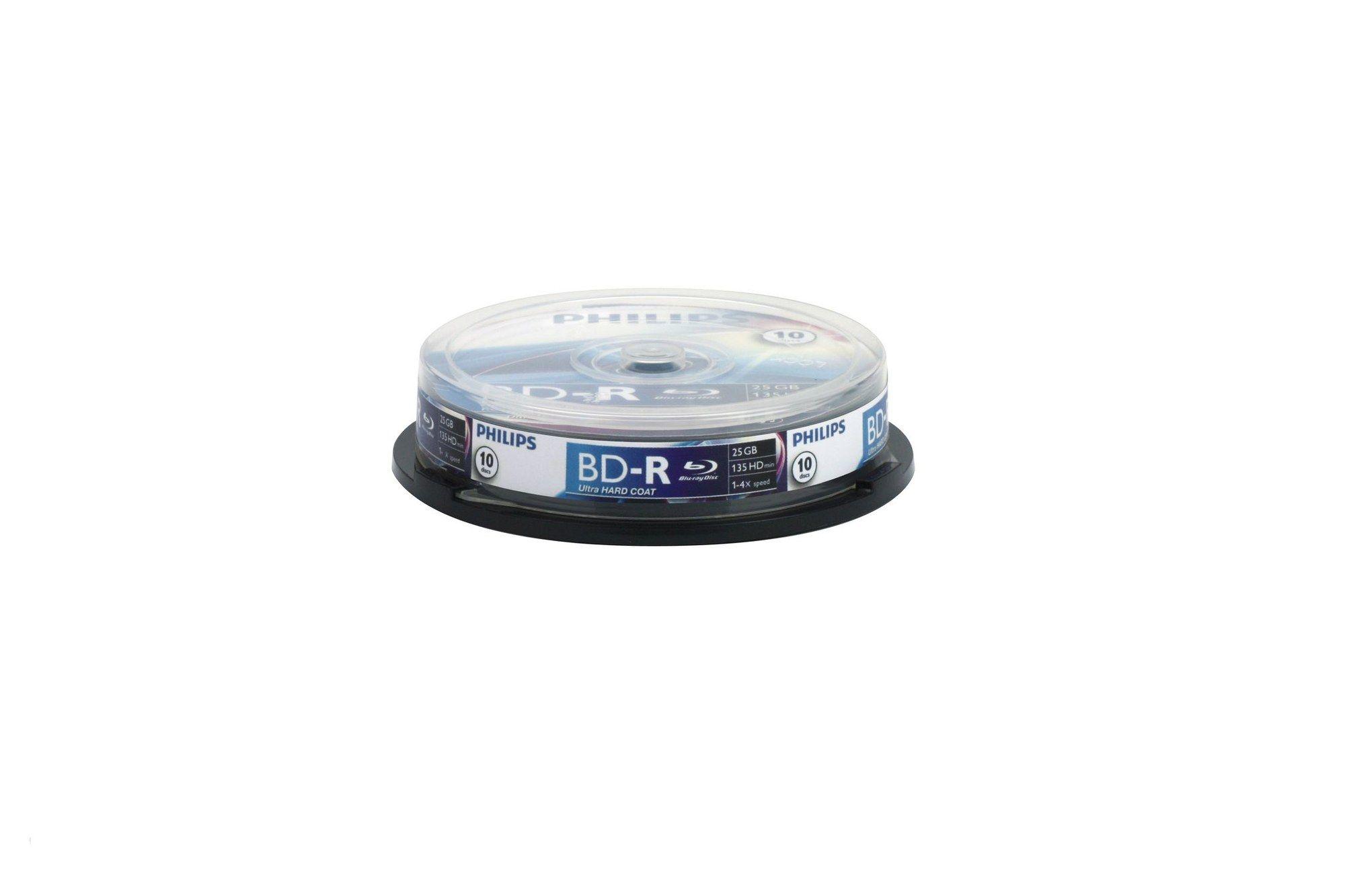 Discos Blu-ray Graváveis PHILIPS BR2S4B10F/10 (BD-R - 25 GB - 4x - 10 unidades)
