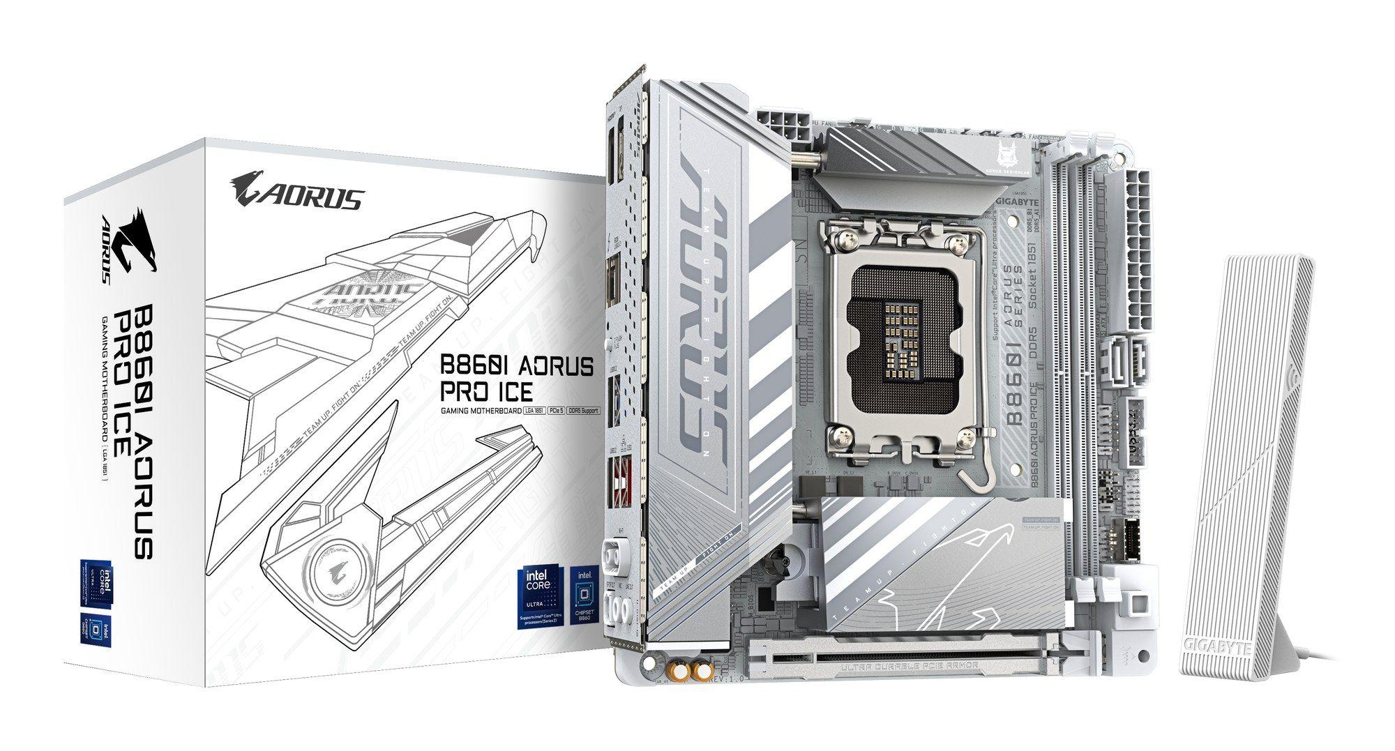 Motherboard GIGABYTE B860I AORUS PRO ICE (LGA 1851 - Mini-ITX - Duplo canal - Branco)