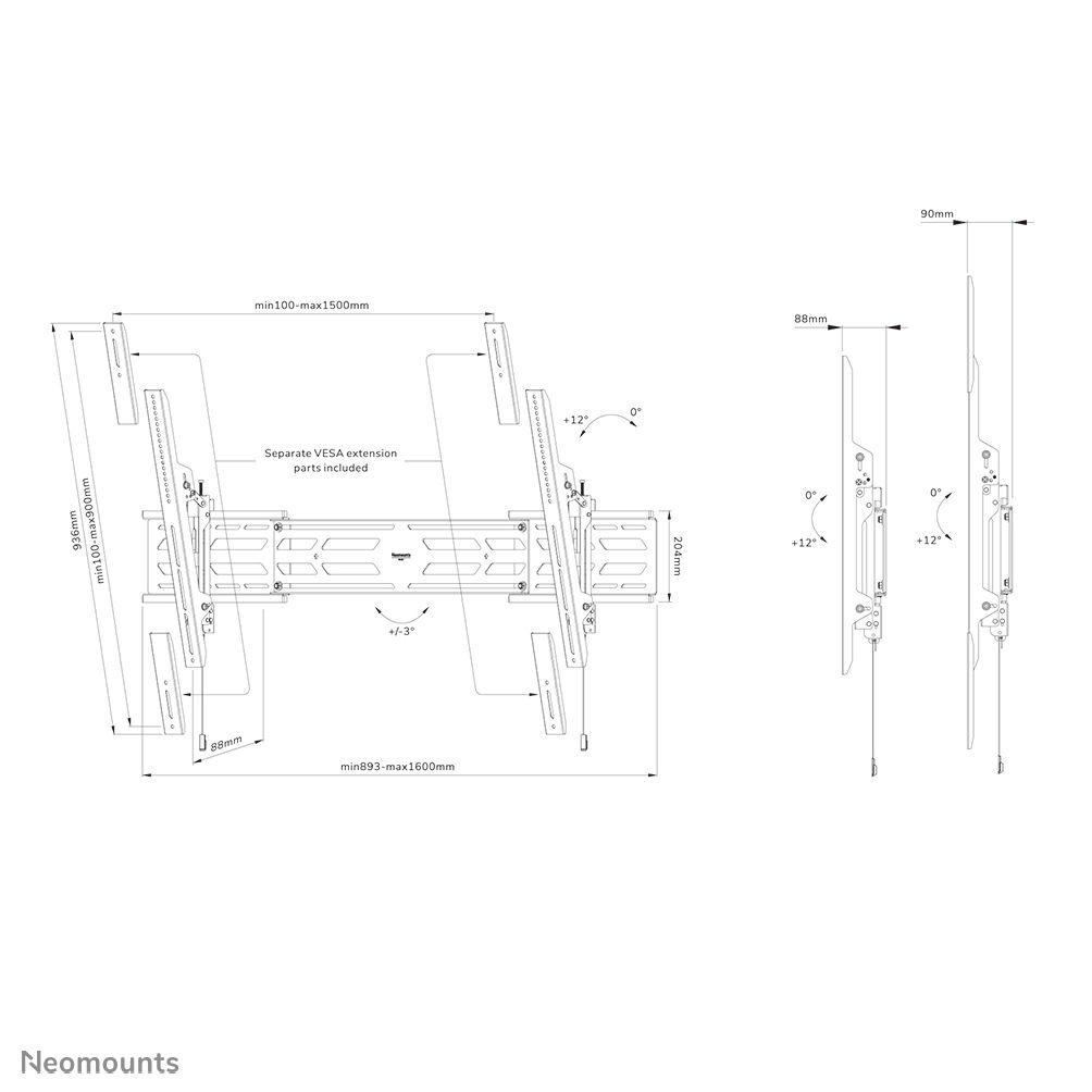 Suporte de Parede Inclinável para TV NEOMOUNTS WL35S-950BL19 (1500 x 900 mm - 100 x 100 mm - 2,92 m - Preto), miniatura 17