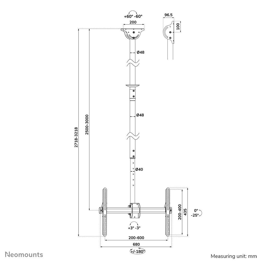 Suporte de TV de Teto NEOMOUNTS CL35-440BL16XL (37"-70" - 50 kg - Altura 250-300 cm - Preto), miniatura 15