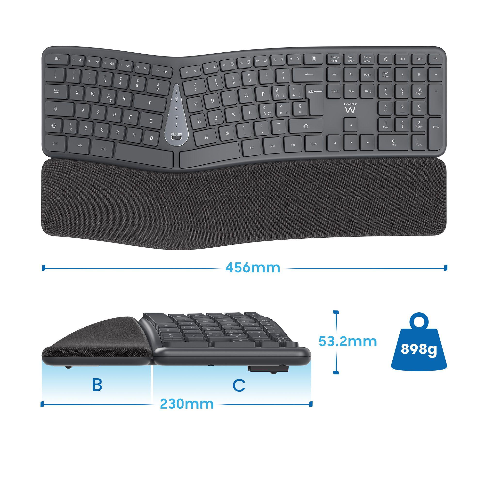 Teclado EWENT EW3288 (Italiano - Tamanho completo - RF Wireless+Bluetooth - Preto), miniatura 2