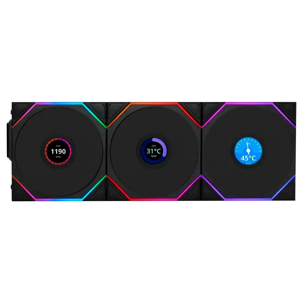 Pack de 3 Ventoinhas LIAN LI UNI FAN TL120 Wireless LCD ARGB (Poliéster termoplástico - Preto)