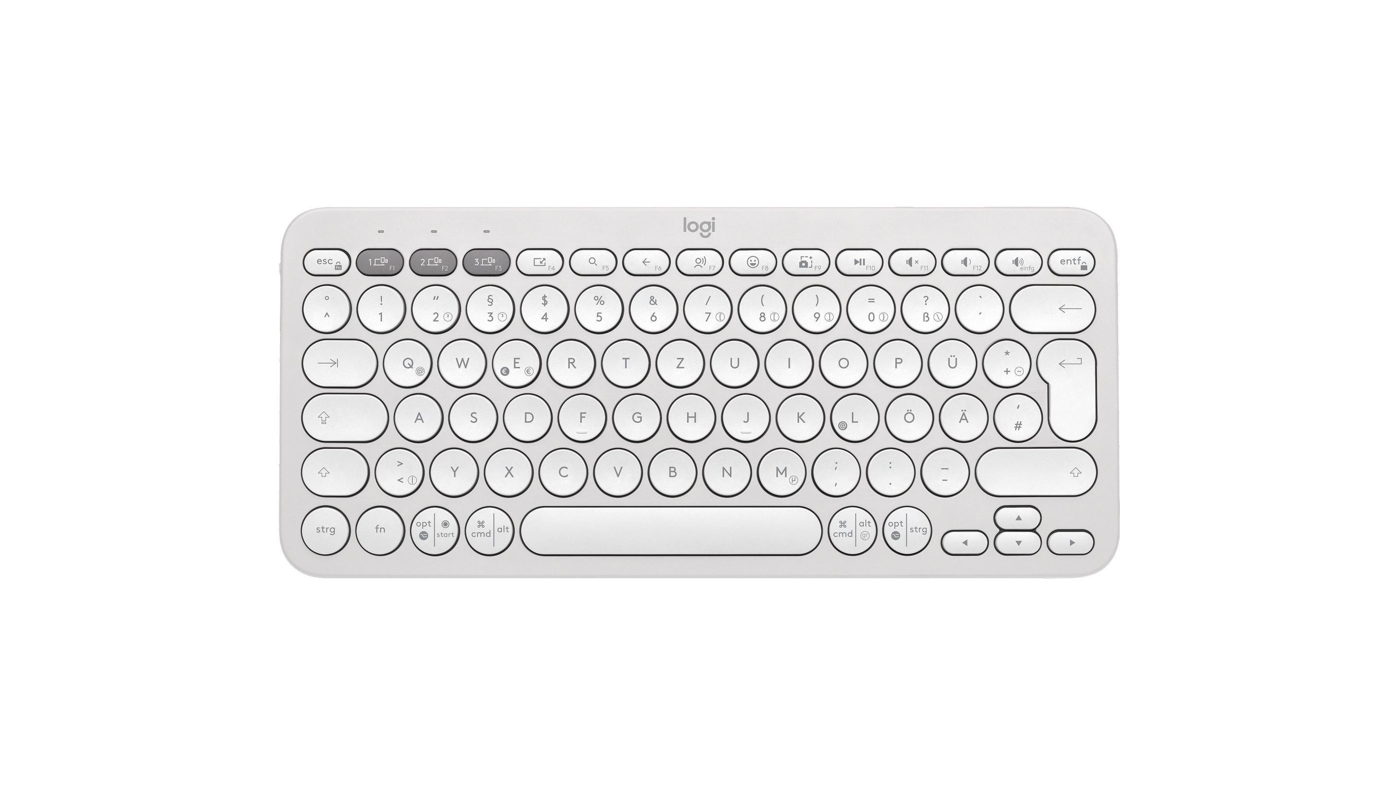 Teclado LOGITECH Pebble Keys 2 K380s (Alemão - Teclas tesoura - Mini - Branco)