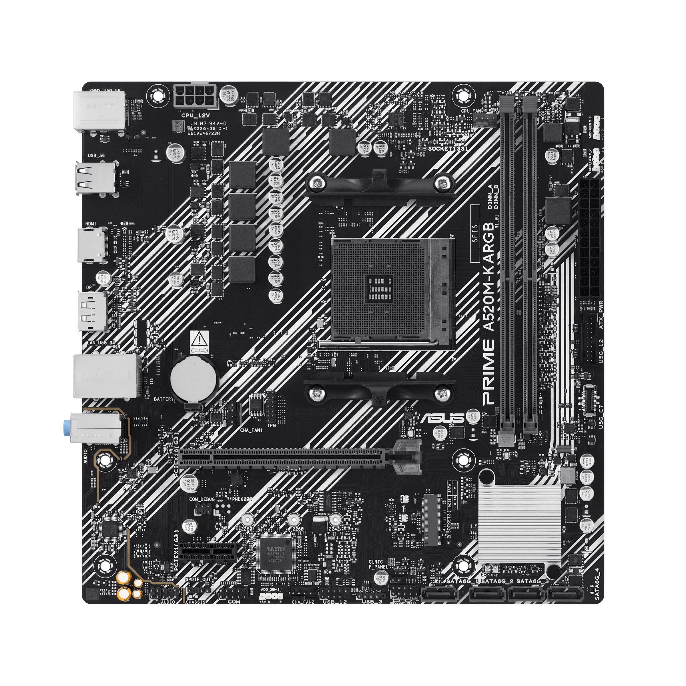 Motherboard ASUS PRIME A520M-K ARGB (AM4 - micro ATX - Duplo canal - Preto e Branco)