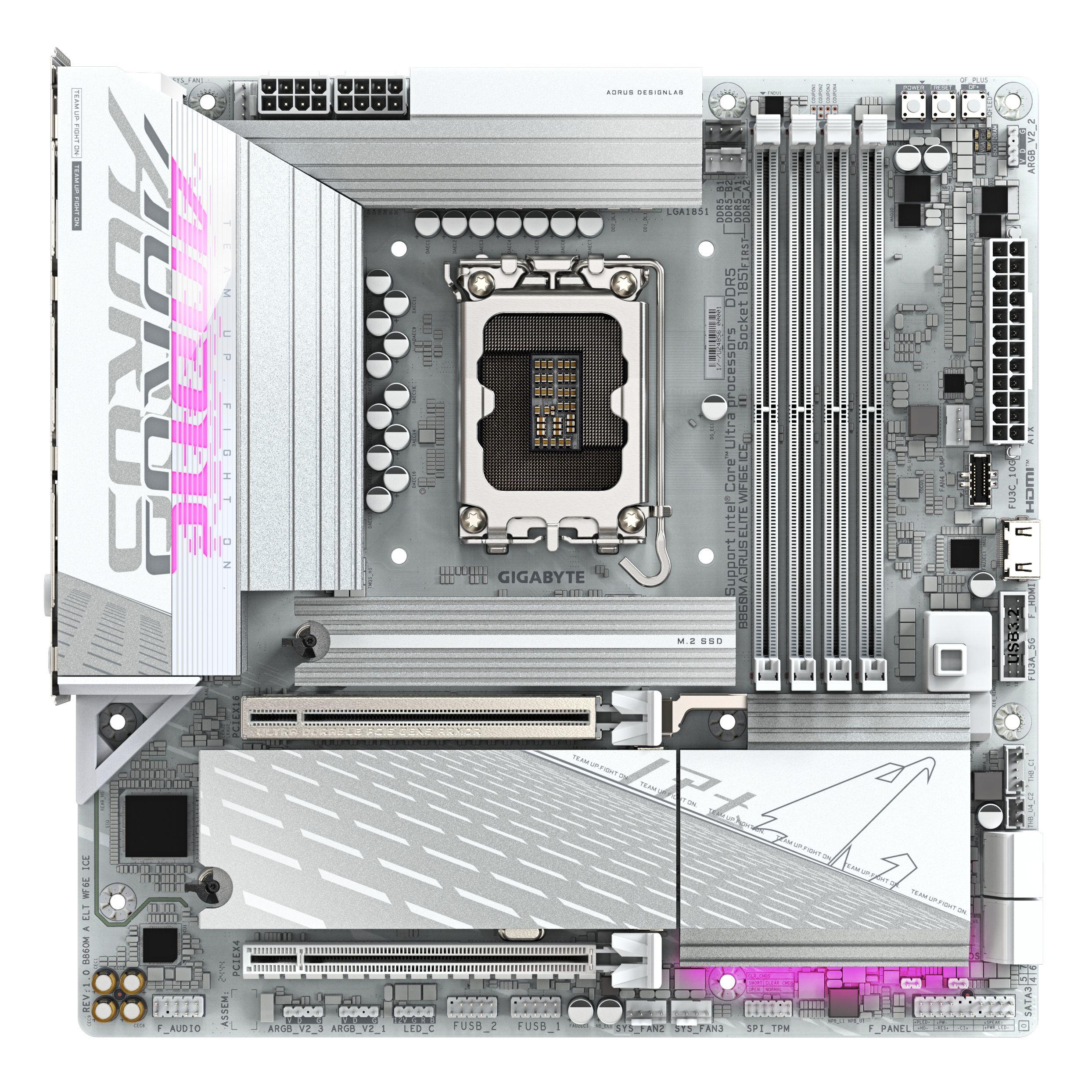 Motherboard GIGABYTE B860M AORUS ELITE WF6E ICE (LGA 1851 (Socket V1) - micro ATX - Duplo canal - Branco) — miniatura 2