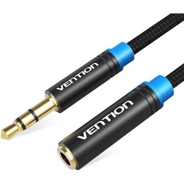 Cabo de Extensão Estéreo VENTION VAB-B06-B100-M (1 m - Jack 3,5 mm macho - Jack 3,5 mm fêmea - Preto)
