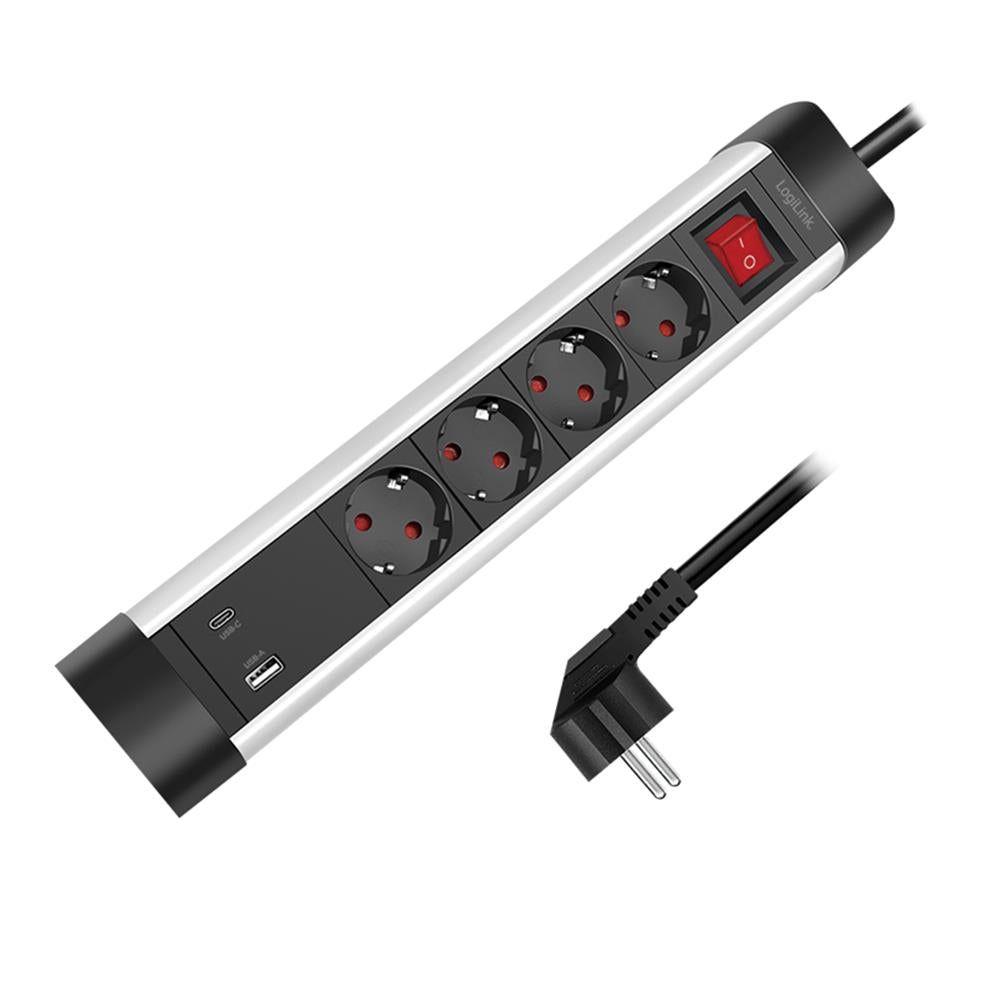 Régua de Tomadas LOGILINK LPS278U (Alumínio - Preto/Prateado)