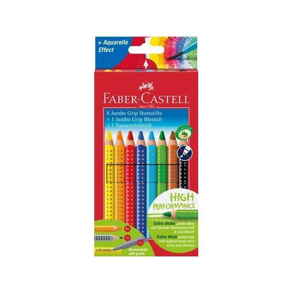 Conjunto de Lápis de Cor FABER-CASTELL Jumbo Grip Estojo Promocional 8+1+1 (Madeira - Multicor)