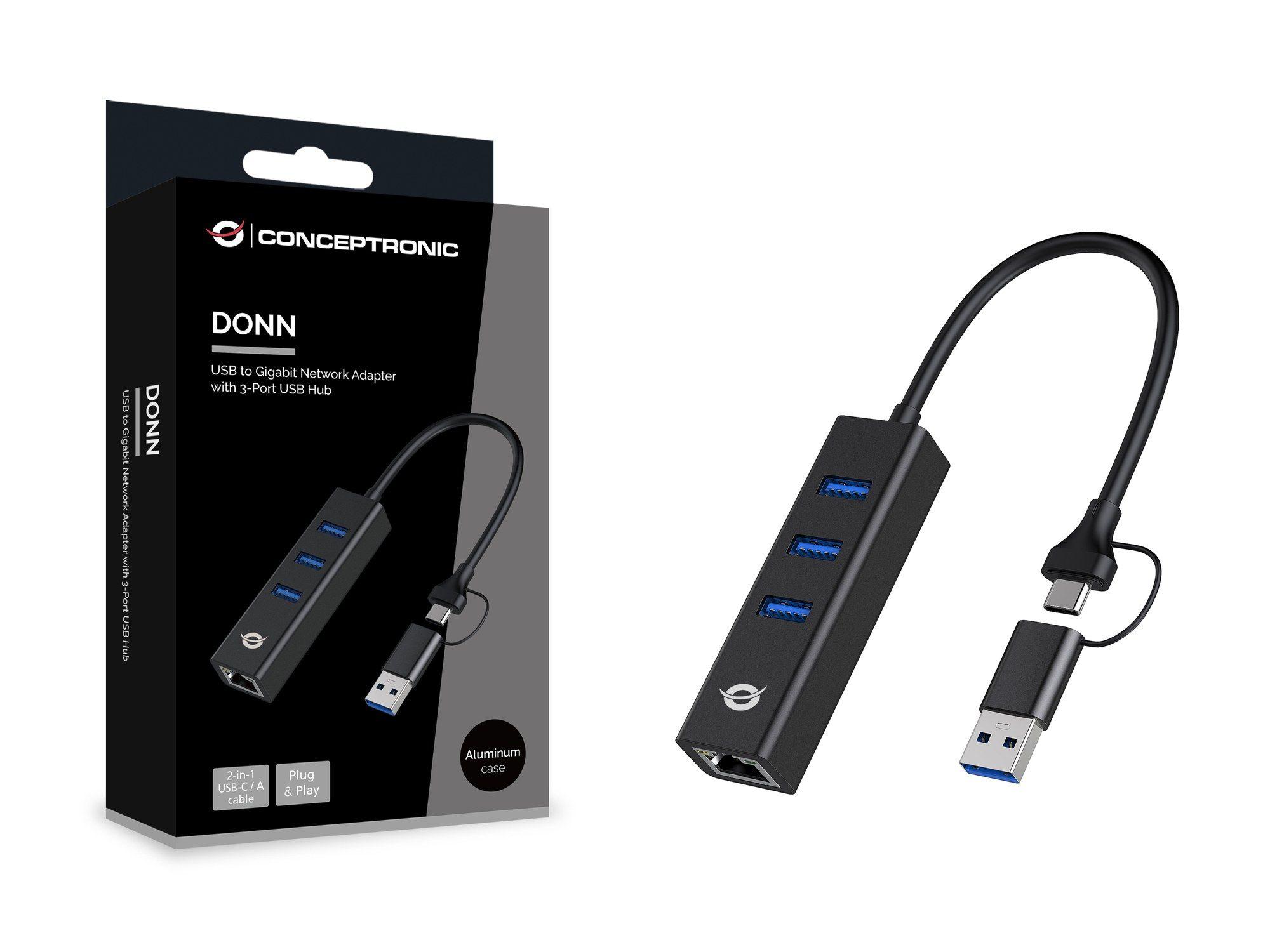 Hub USB CONCEPTRONIC DONN07BA (3x USB 3.0 - Gigabit Ethernet - Preto) — miniatura 5