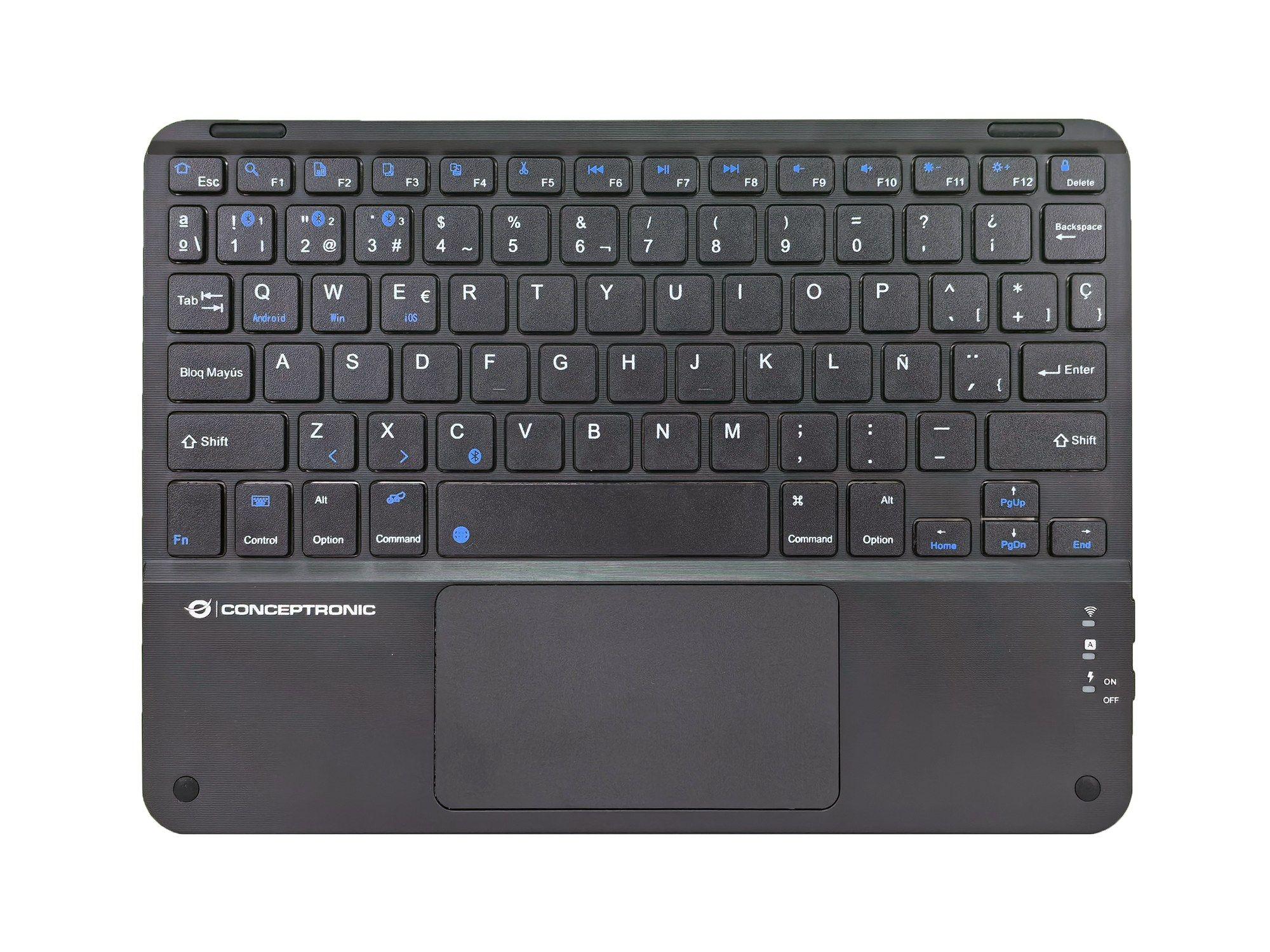 Teclado CONCEPTRONIC TOBIN01BES (Espanhol - Sem teclado numérico - Bluetooth - Preto)