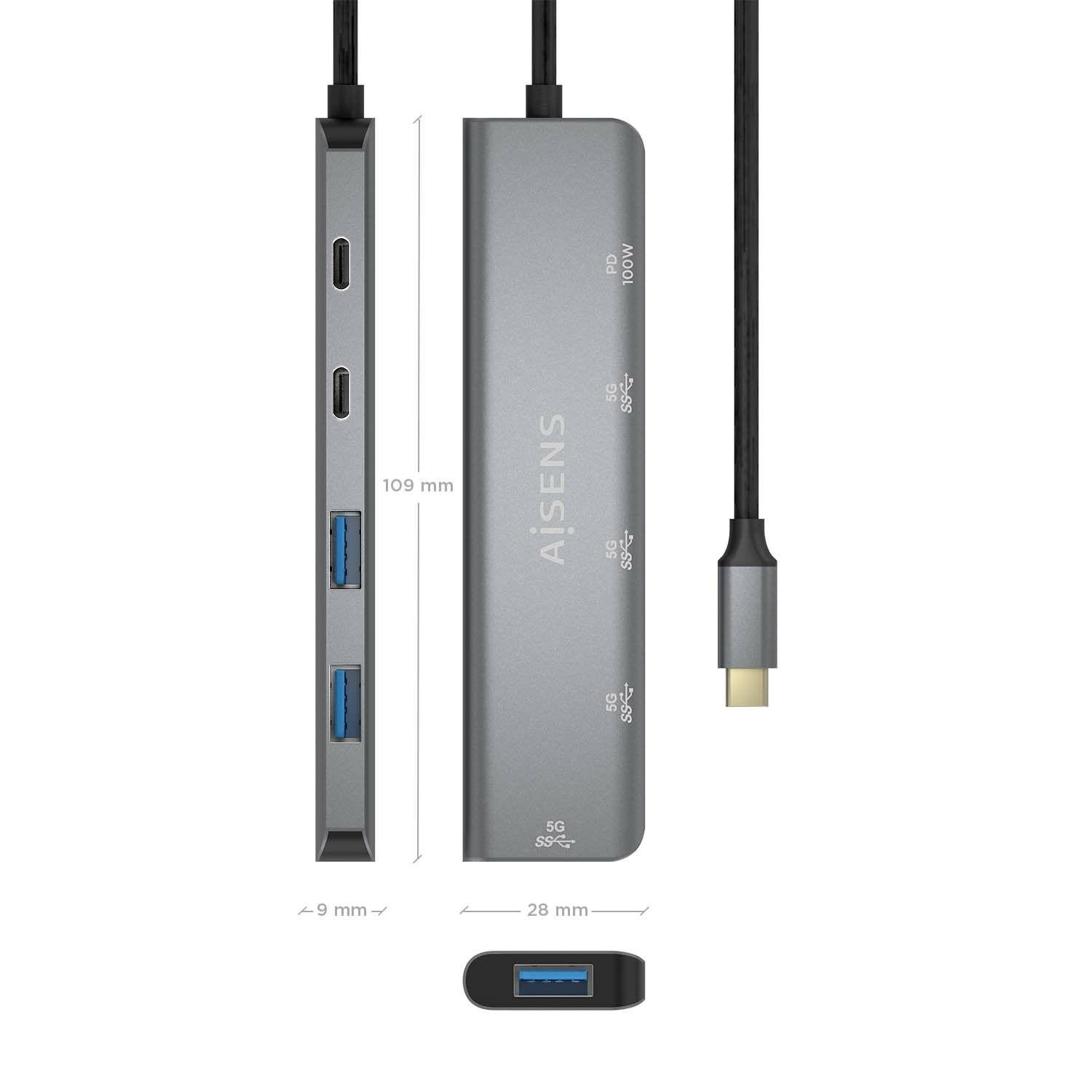 Hub USB-C AISENS A109-0857 (0,15 m - Cinzento), miniatura 4
