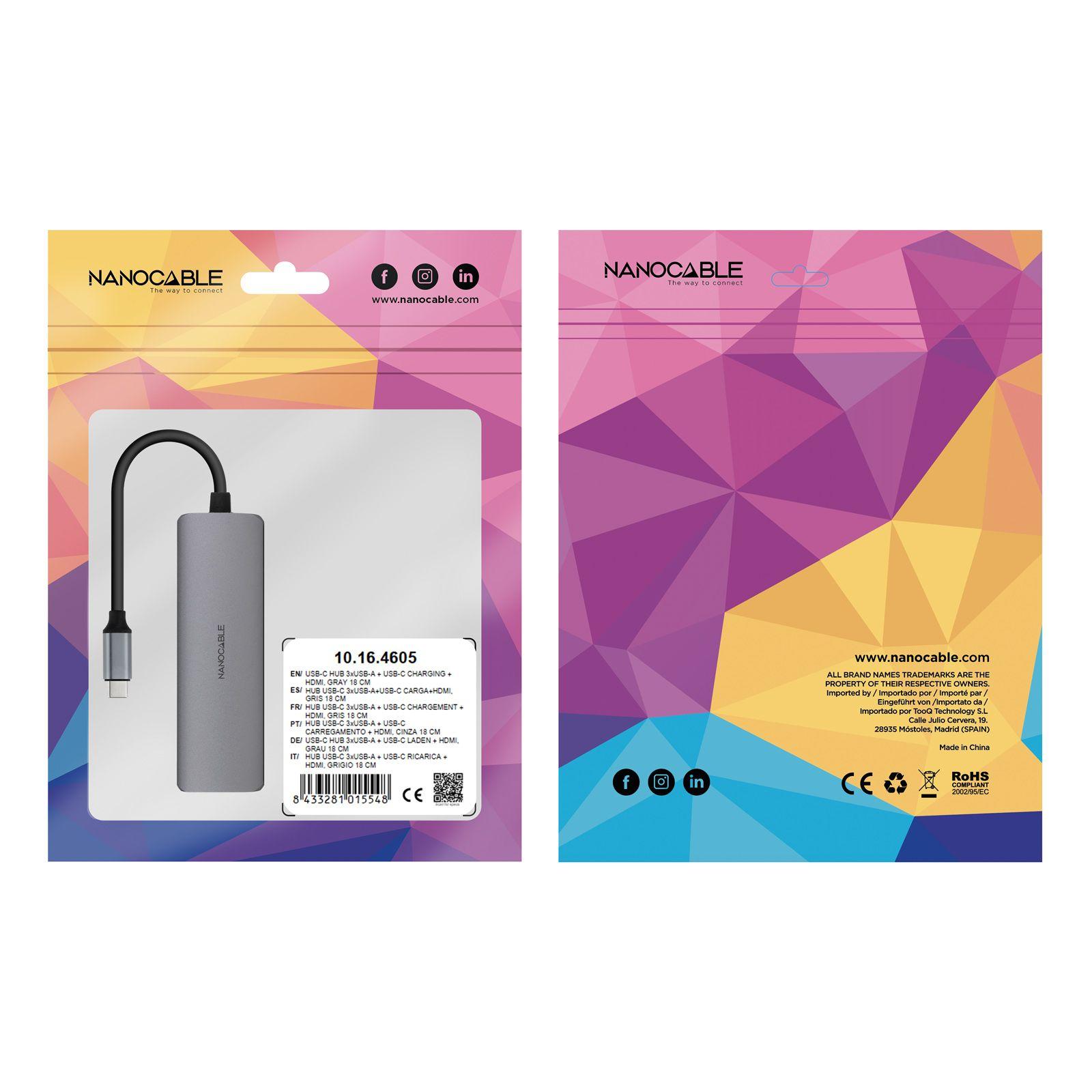 Hub USB-C NANOCABLE 10.16.4605 (0,18 m - Cinzento), miniatura 5