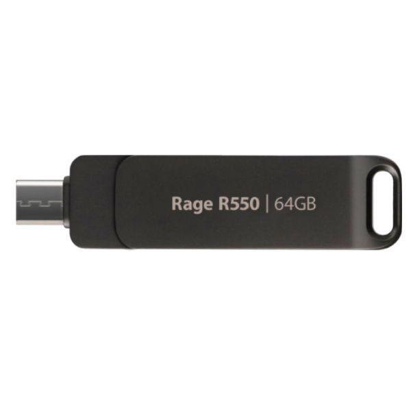 Pen USB PATRIOT Supersonic Rage R550 (64 GB - Rotação - USB Type-A / USB Type-C - Preto)