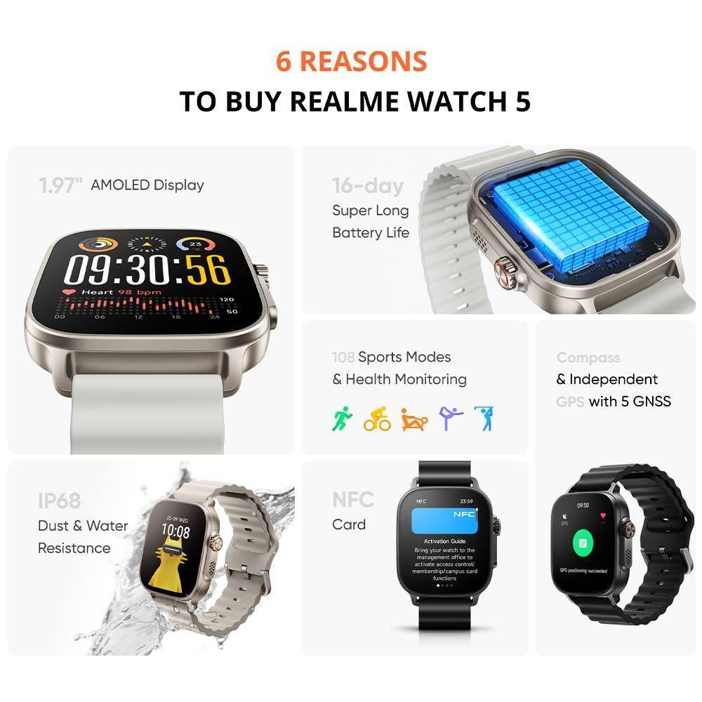 Smartwatch REALME Watch 5 (Retangular - OLED - 1,97" - Titânio Prateado) — miniatura 3