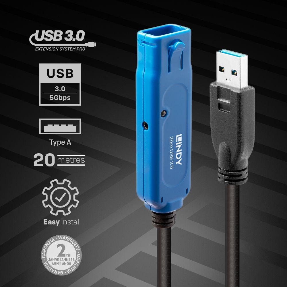 Cabo de Extensão Ativa USB LINDY 43361 (20 m - USB A - Preto) — miniatura 2