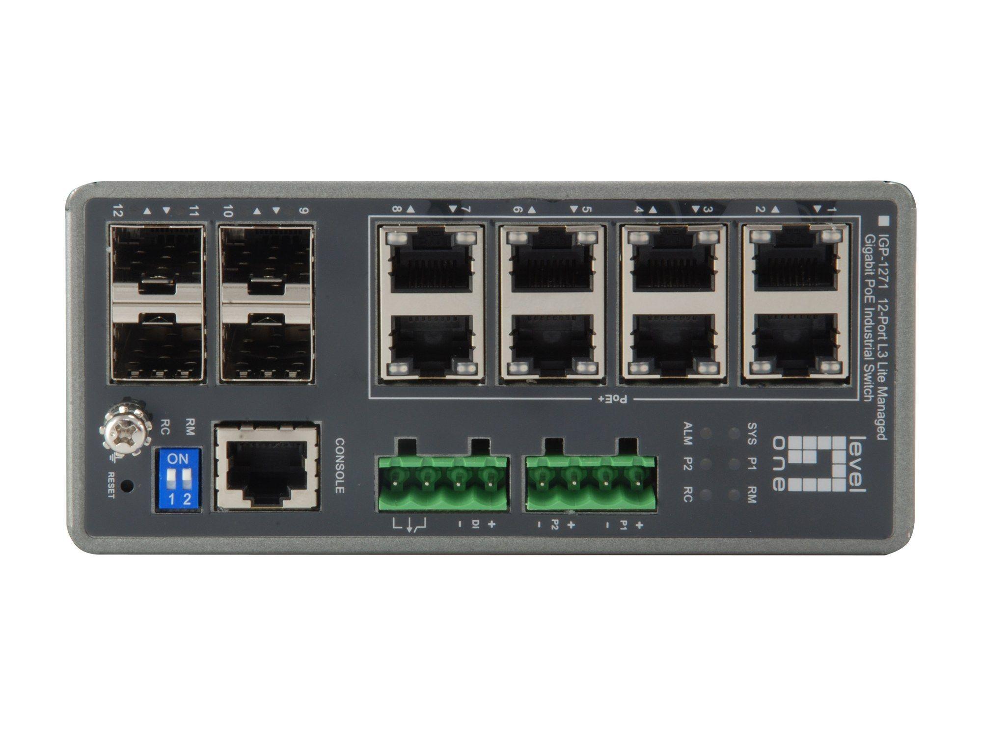 Switch Gerido Industrial LEVELONE IGP-1271 (Gigabit Ethernet - 100BASE-TX, 1000BASE-T - 0,5 MB - Cinzento), miniatura 2