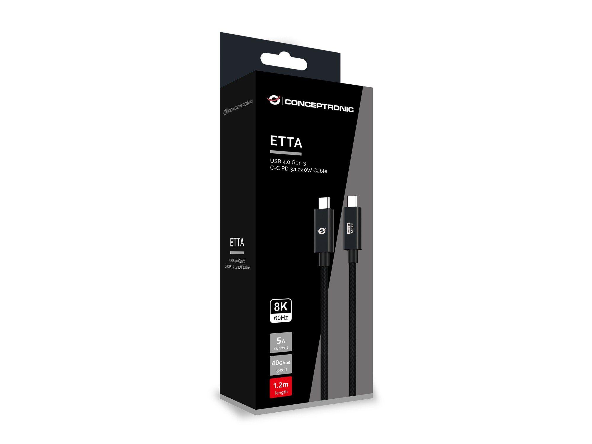 Cabo USB-C CONCEPTRONIC ETTA04B12 (1,2 m - USB C - Preto) — miniatura 4