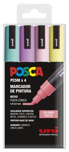 Conjunto de 4 Marcadores de Pintura POSCA PC-5M (Cores pastel sortidas)