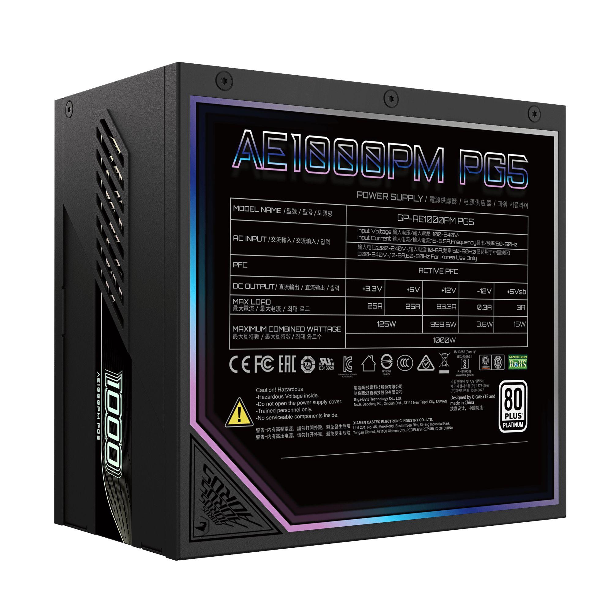 Fonte de Alimentação GIGABYTE GP-AE1000PM PG5 V2 EU (ATX - 1000 W - 80 Plus Platinum - Preto), miniatura 3