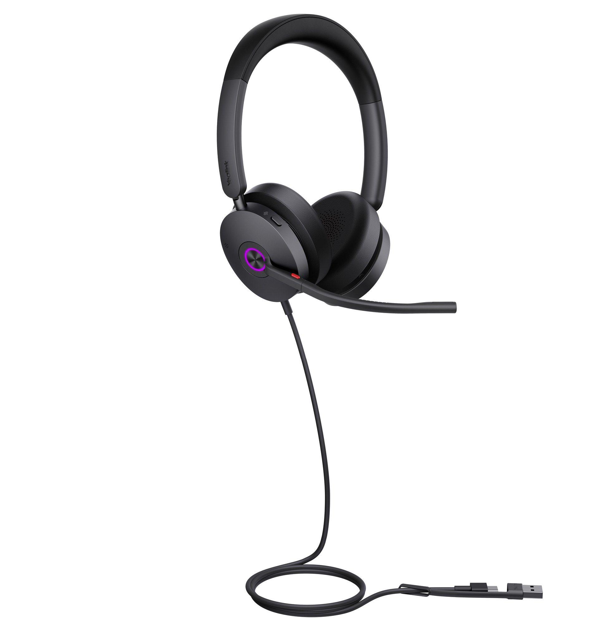 Headset YEALINK UH48 Dual UC USB-C/A (Binaural - Com fios - Supra-aural - Preto)