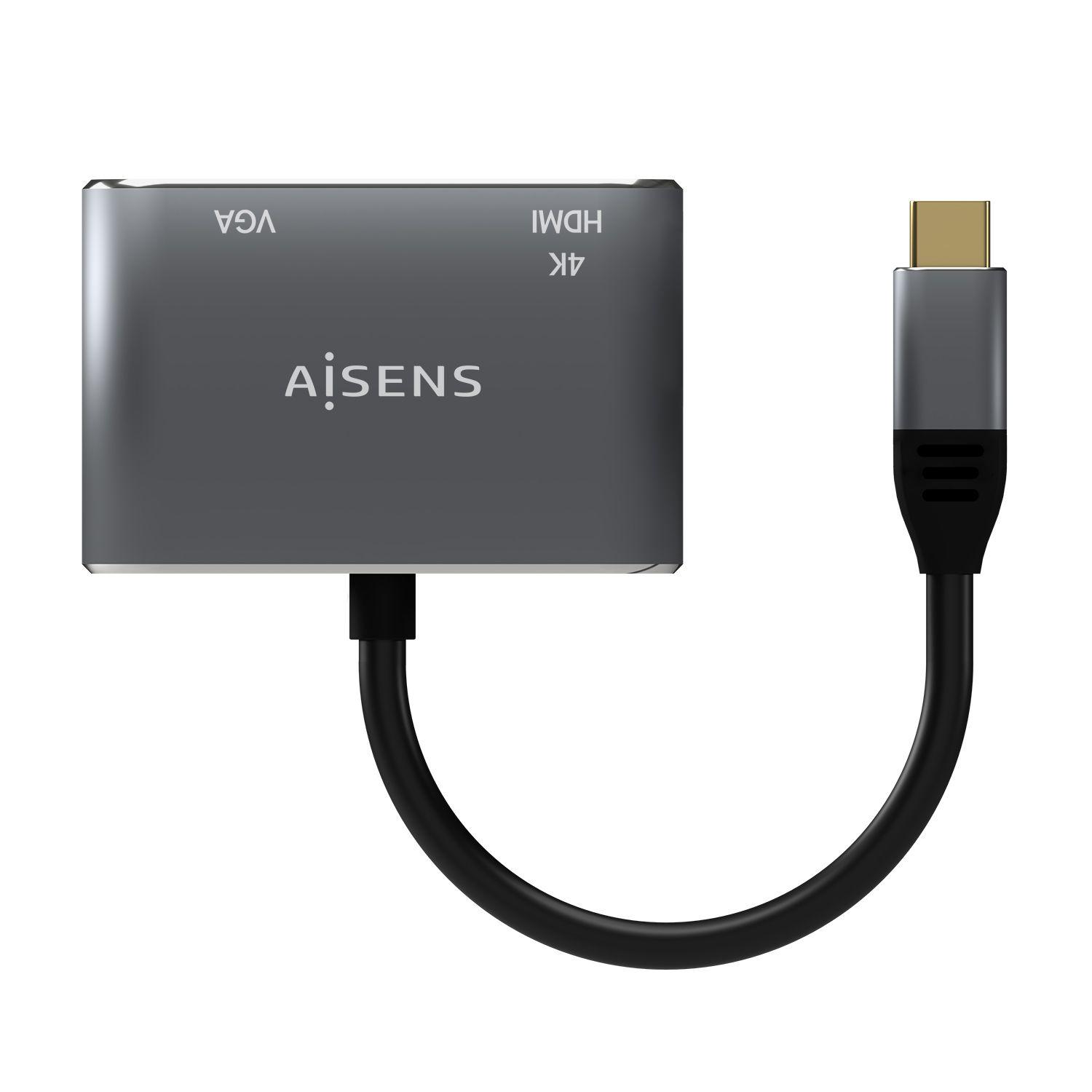 Conversor USB-C para HDMI e VGA AISENS A109-0627 (0,15 m - USB Tipo-C - HDMI + VGA - Cinzento), miniatura 2
