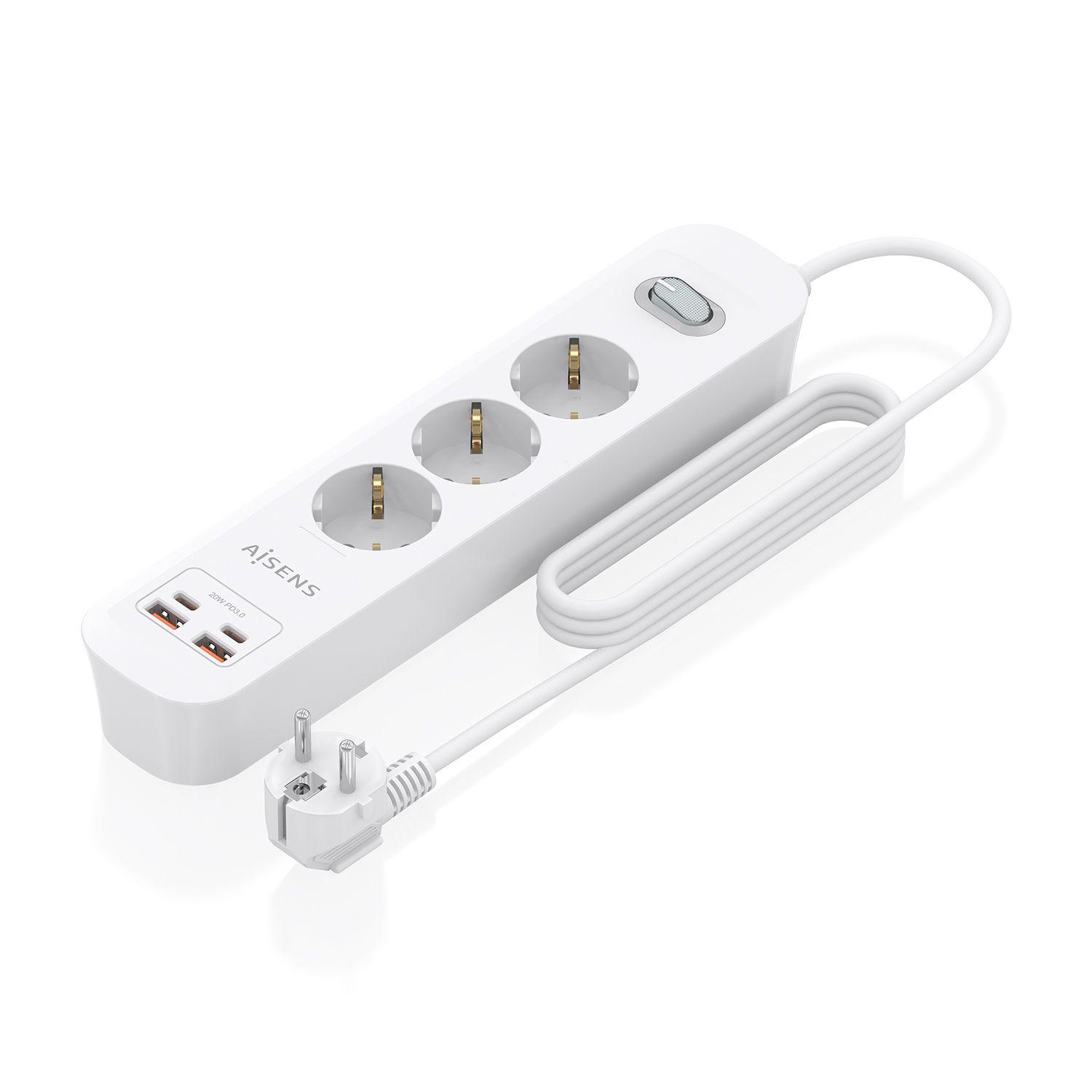 Bloco de Tomadas AISENS ASPS-2A2C10-W (1,4 m - Branco)
