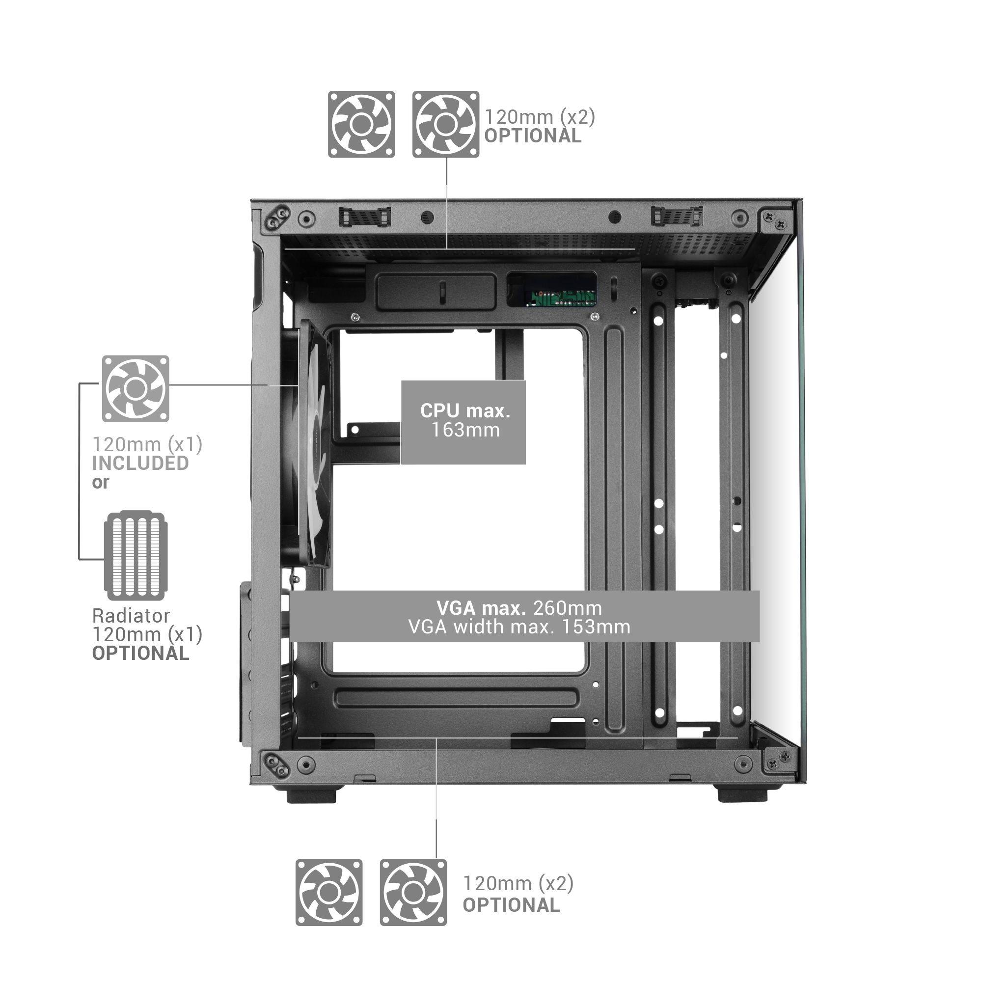 Caixa PC MARS GAMING MC-CUBE (Micro ATX, Mini-ITX - Mini Tower - Preto) — miniatura 6
