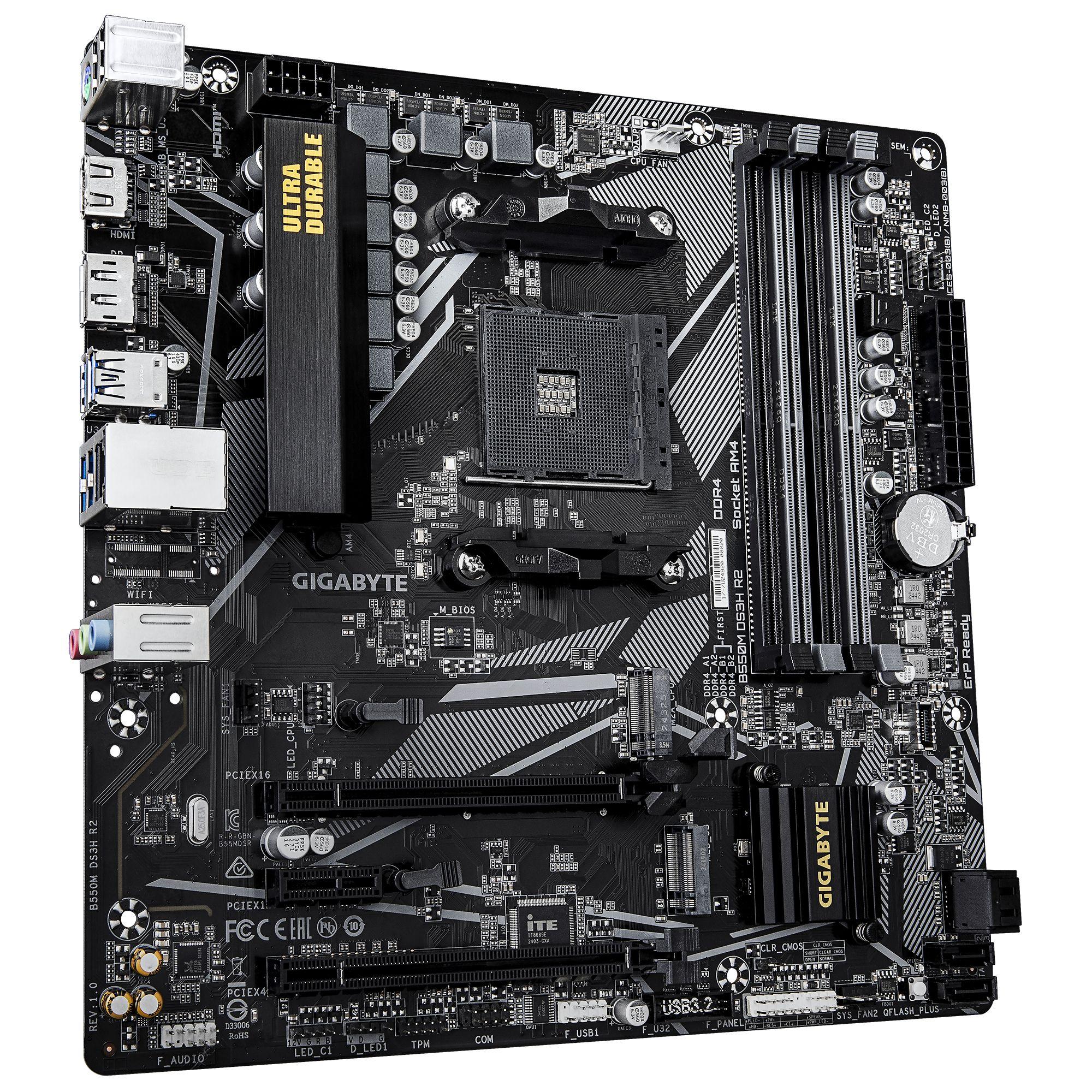 Motherboard GIGABYTE B550M DS3H R2 (AM4 - micro ATX - Duplo canal - Castanho escuro) — miniatura 3