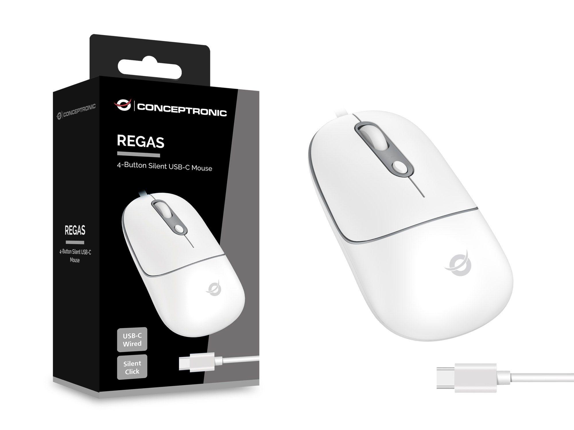 Rato CONCEPTRONIC REGAS02W (Ambidestro - 2400 DPI - Ótica - Branco) — miniatura 2