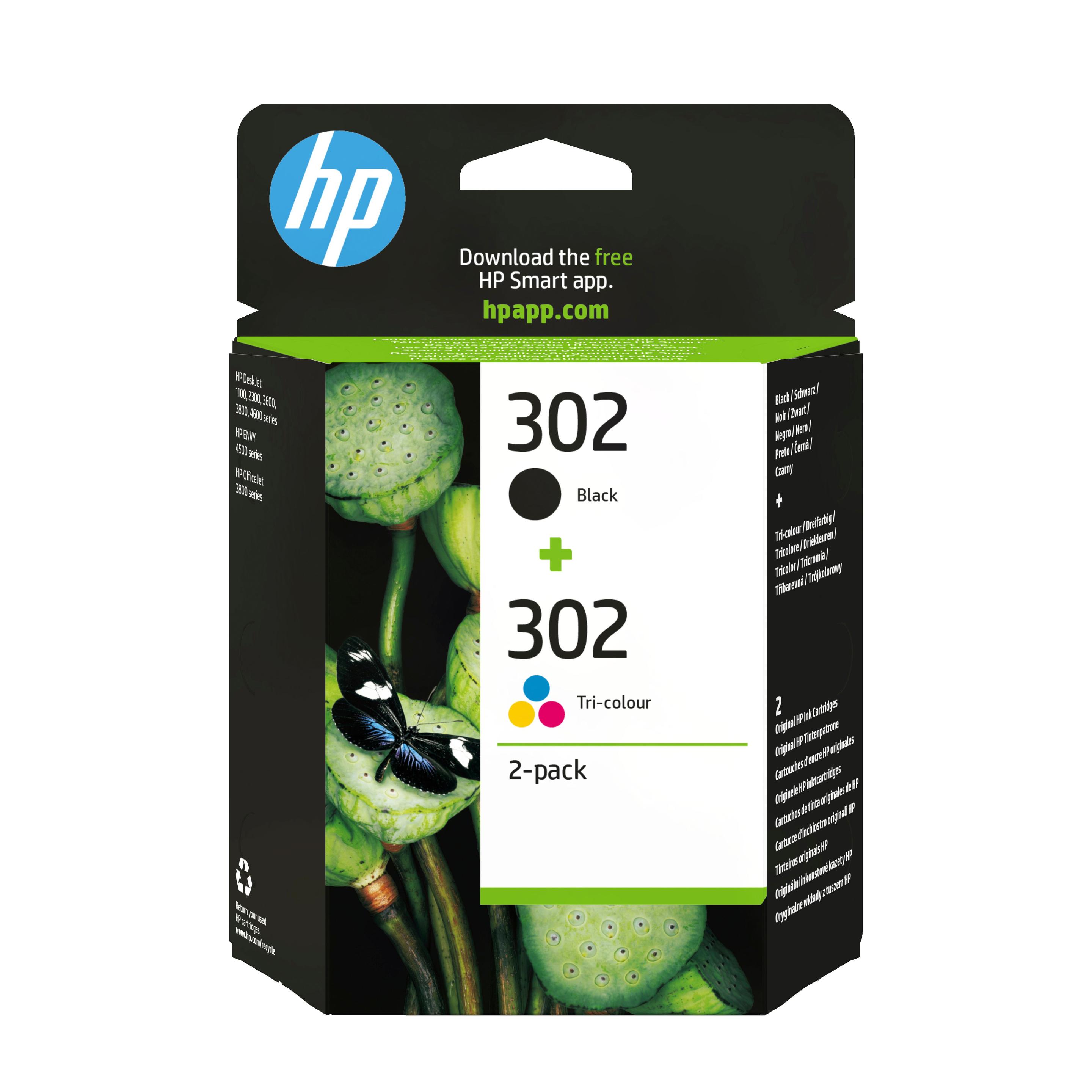 Pack de 2 Tinteiros HP 302 X4D37AE (190 páginas Preto / 165 páginas Cor - Preto, Ciano, Magenta e Amarelo)