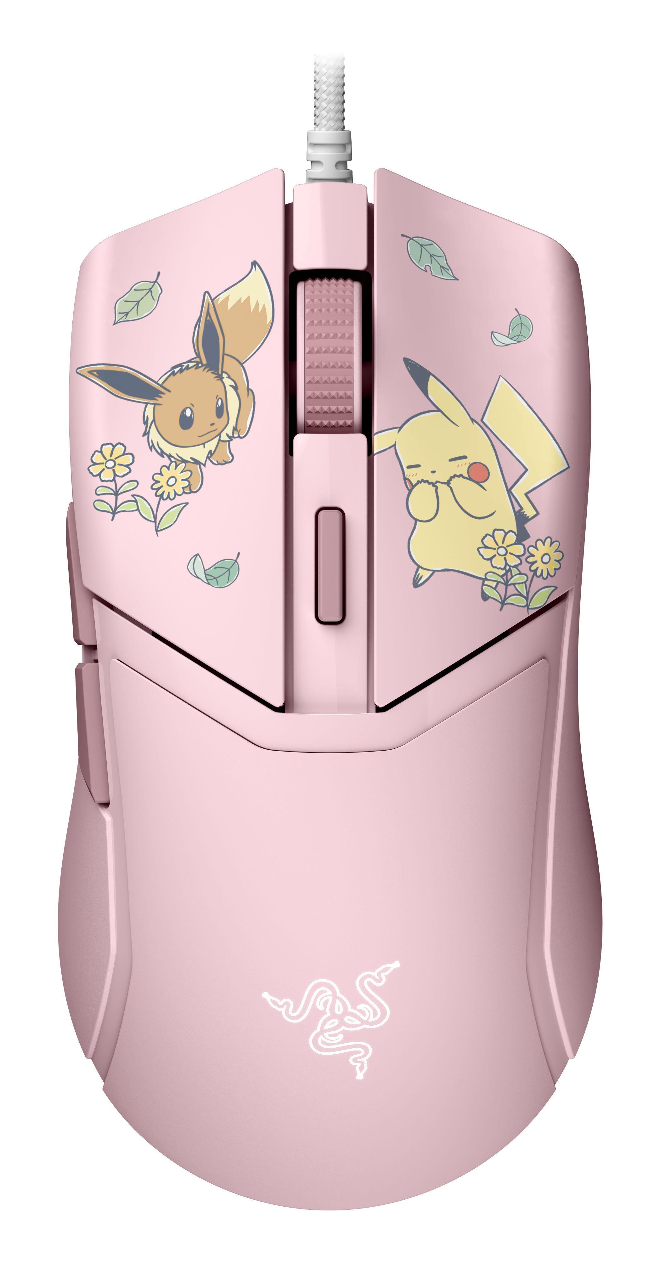Rato RAZER Cobra Pokémon Pikachu & Eevee Edition (Mão direita - 8500 DPI - Ótico - Rosa)