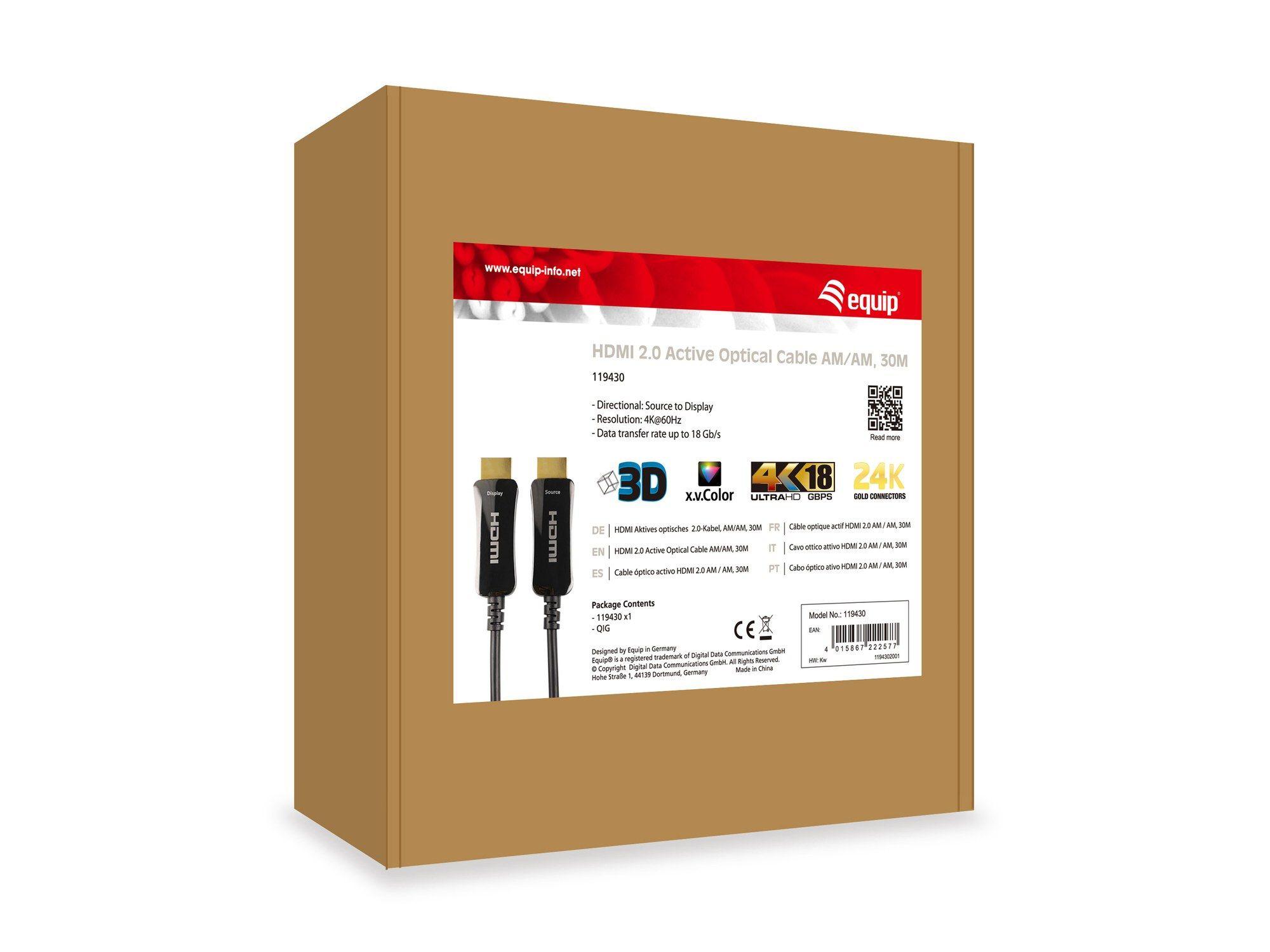 Cabo HDMI Ótico Ativo EQUIP 119430 (30 m - 60 Hz - HDMI Tipo A macho, reto - Preto), miniatura 4