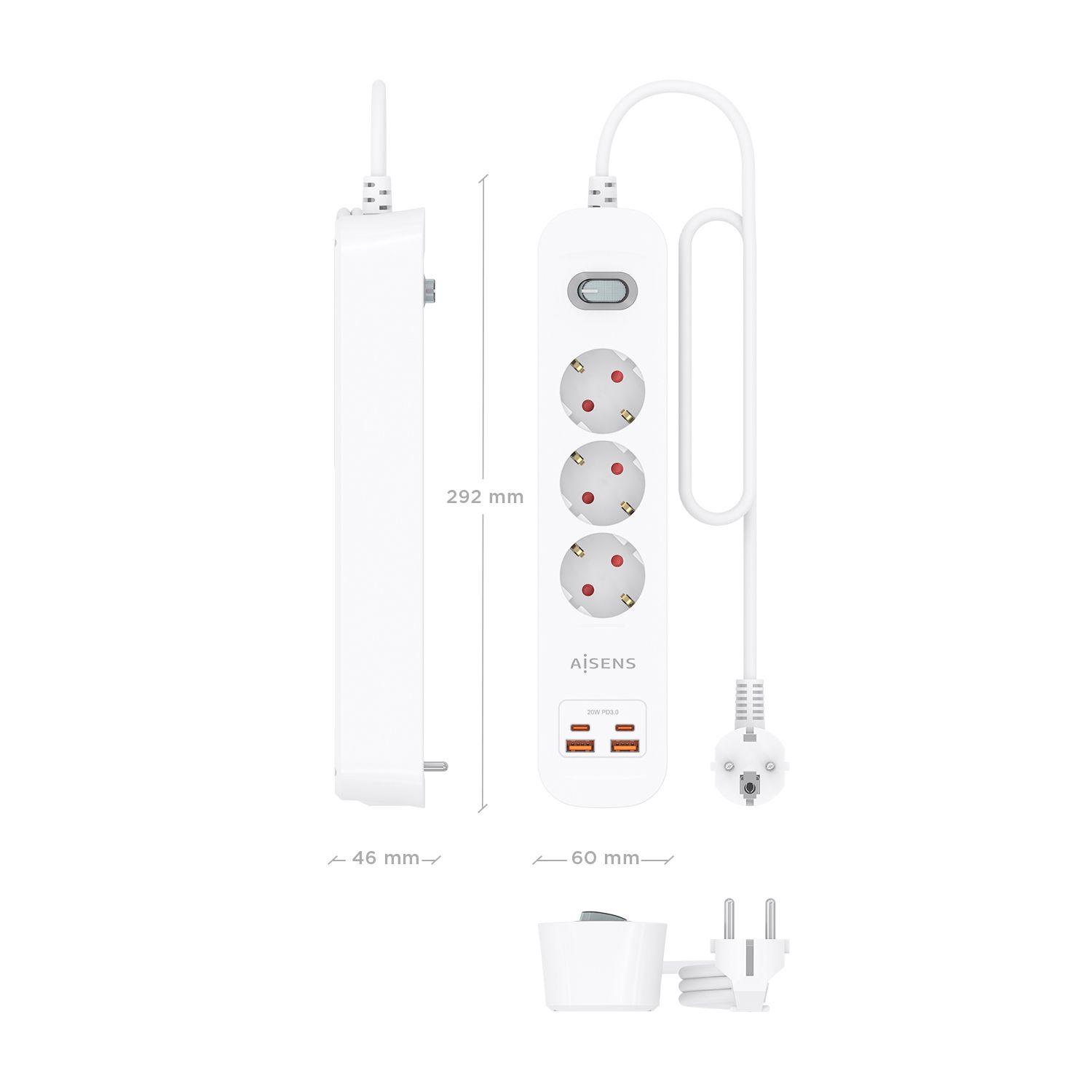 Bloco de Tomadas AISENS ASPS-2A2C10-W (1,4 m - Branco) — miniatura 4