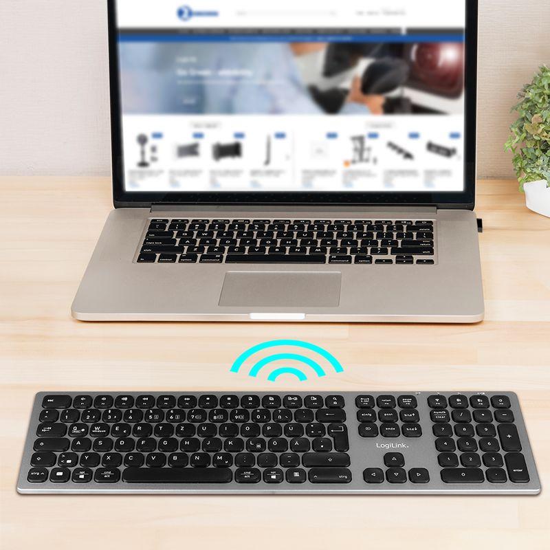 Teclado LOGILINK ID0213 (Alemão - Tamanho completo - RF Wireless + Bluetooth - Cinzento) — miniatura 8