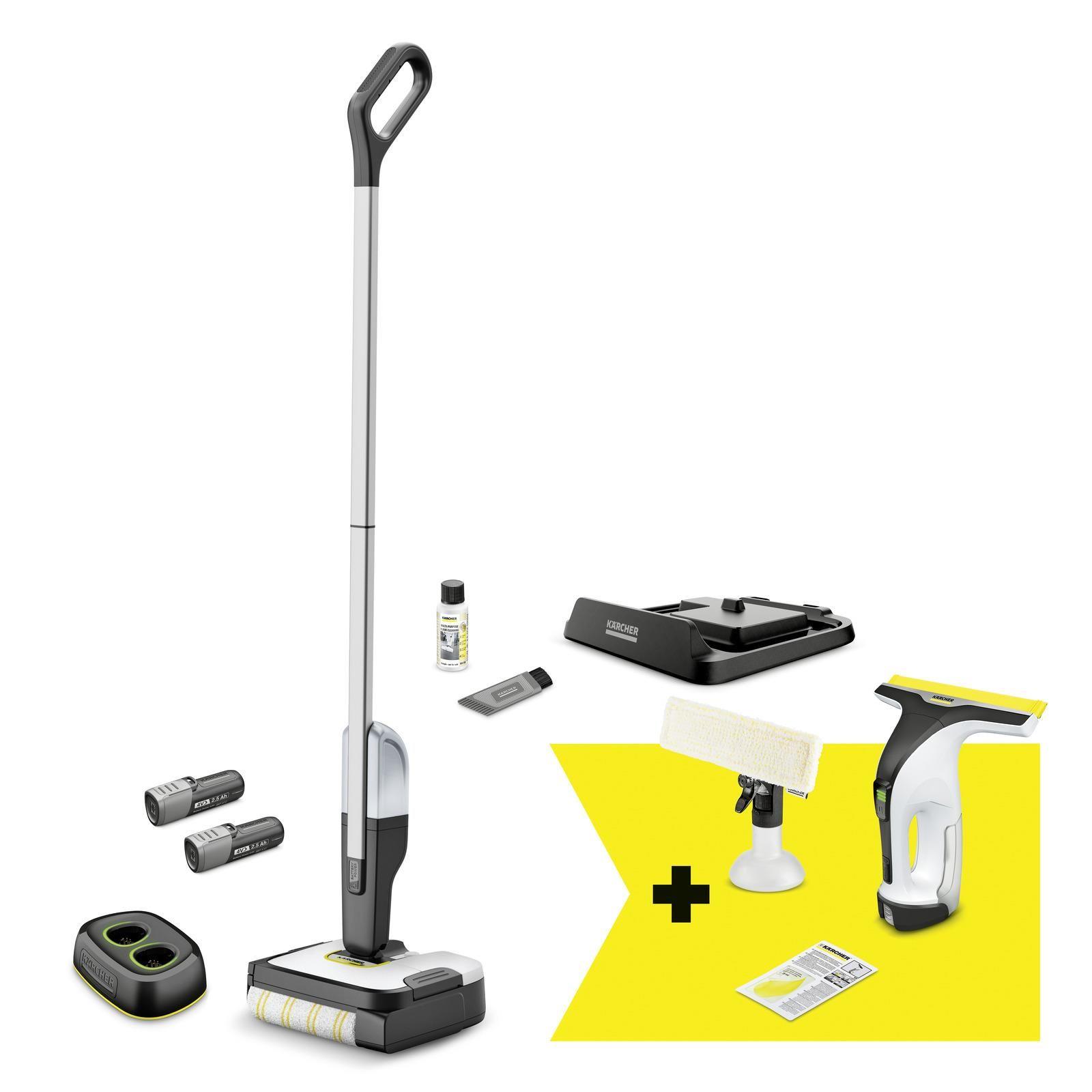Conjunto de Aspirador Vertical e Limpa-Vidros KARCHER FC 2-4 + WV 4-4 Set (Altura 122 cm - Prateado)