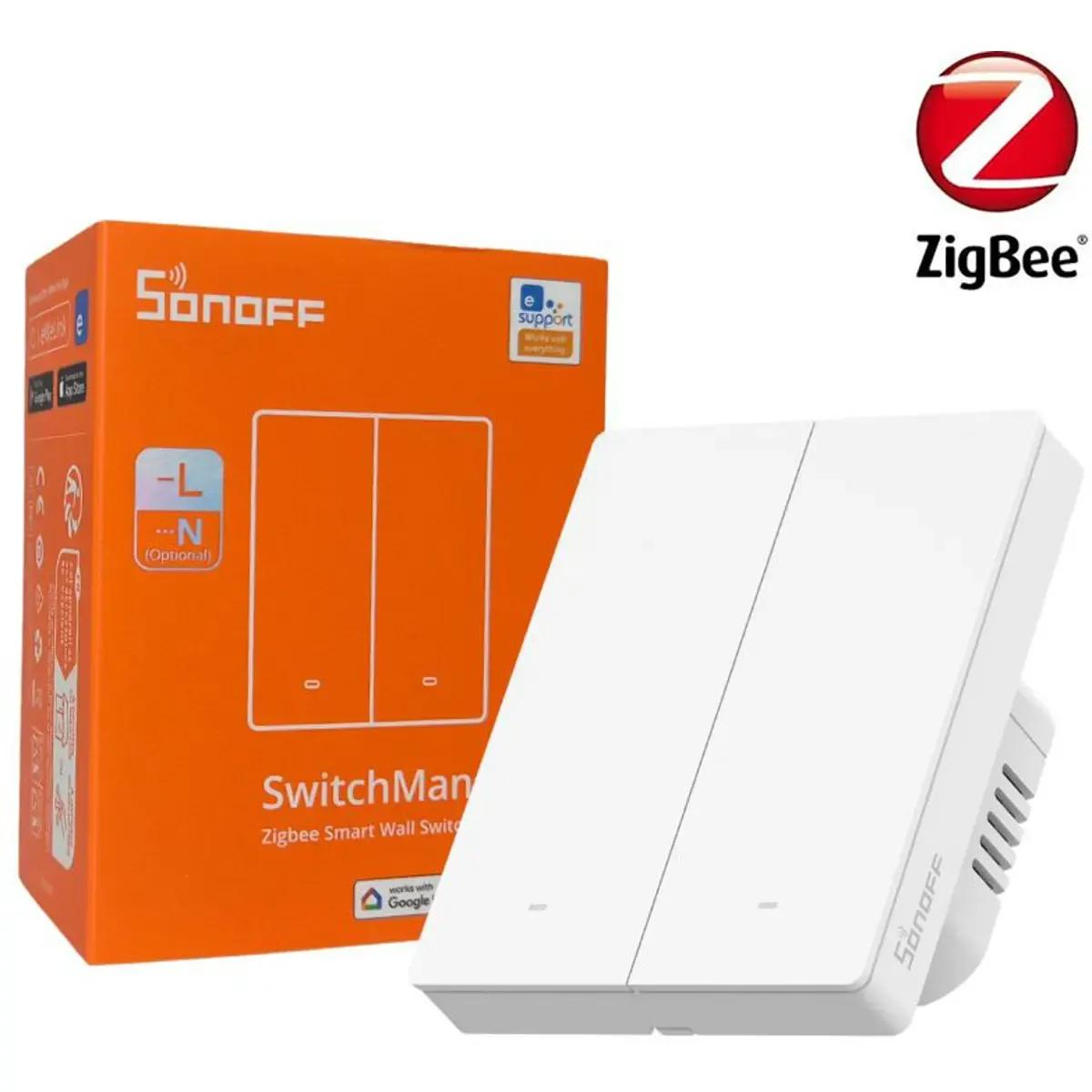 Interruptor Inteligente de Parede SONOFF ZBM5-2C-80W (80 mm - Branco) — miniatura 2