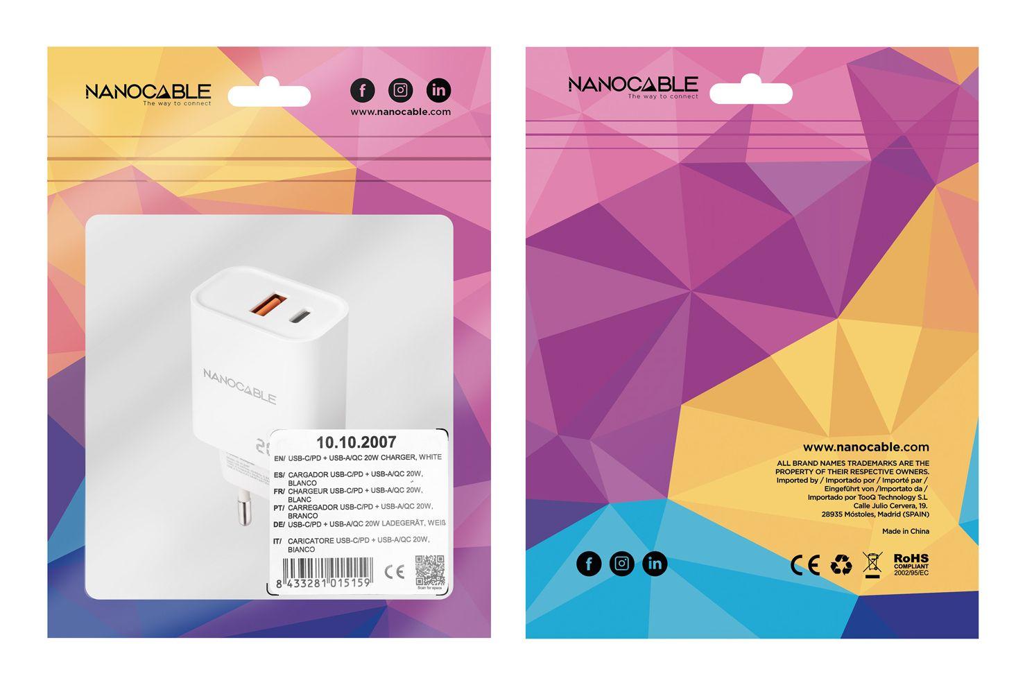 Carregador de Parede NANOCABLE 10.10.2007 (20 W - Branco) — miniatura 3