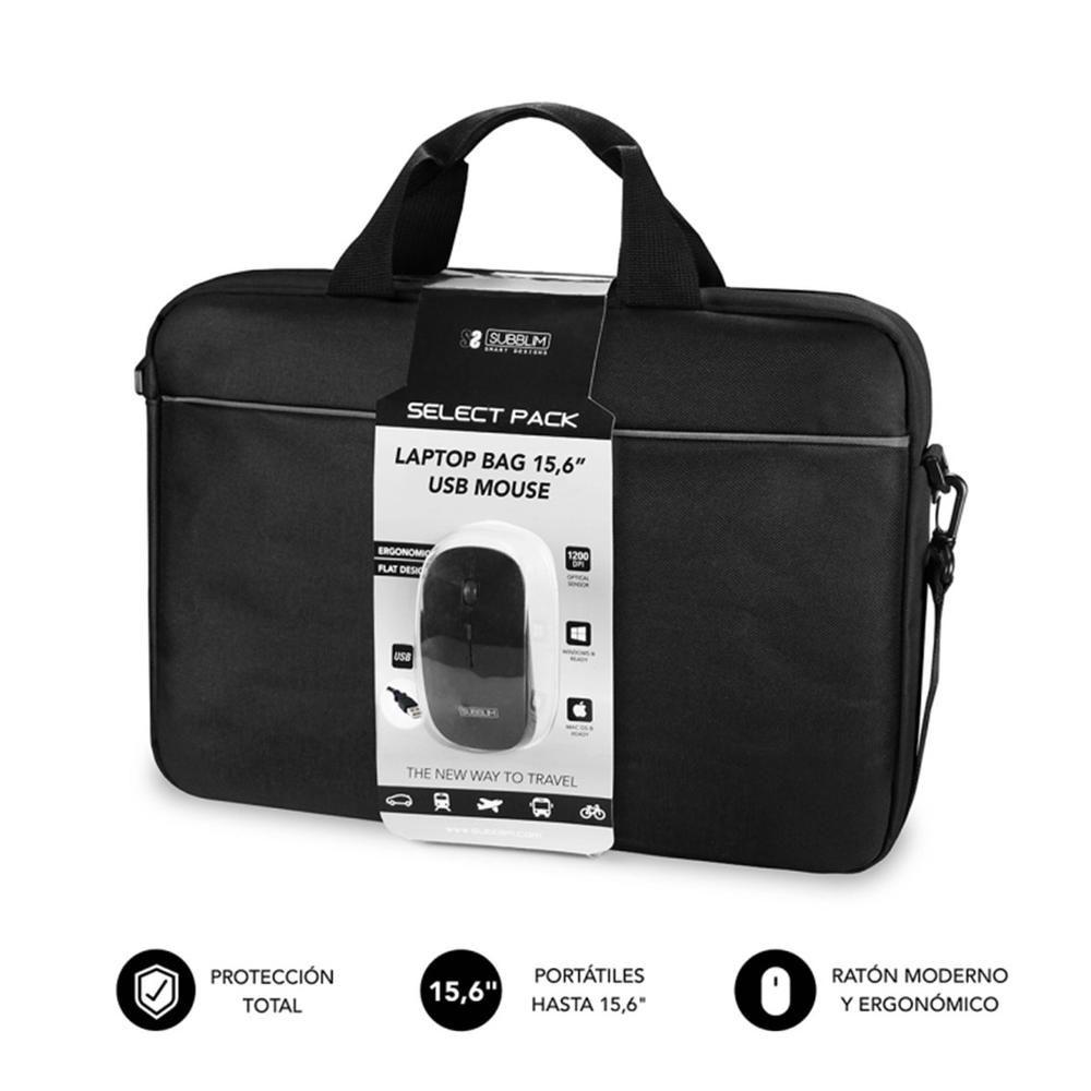 Mala para Portátil e Rato SUBBLIM Select Pack (15,6" - 1200 DPI - Preto)
