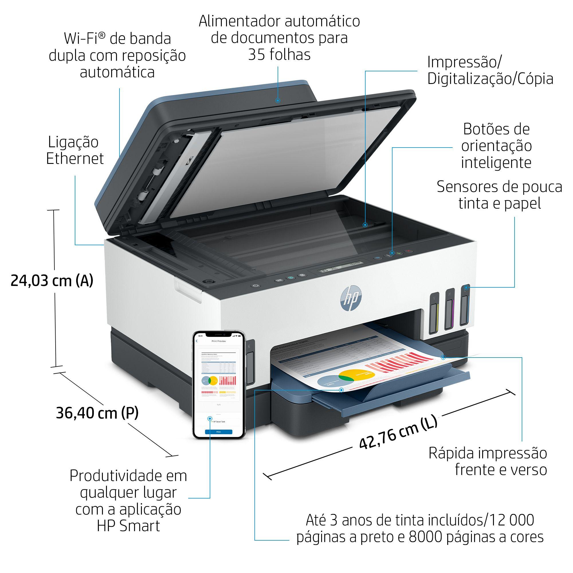Impressora Multifunções HP Smart Tank 7306 (A4 - Impressão a cores - Azul e Branco) — miniatura 5