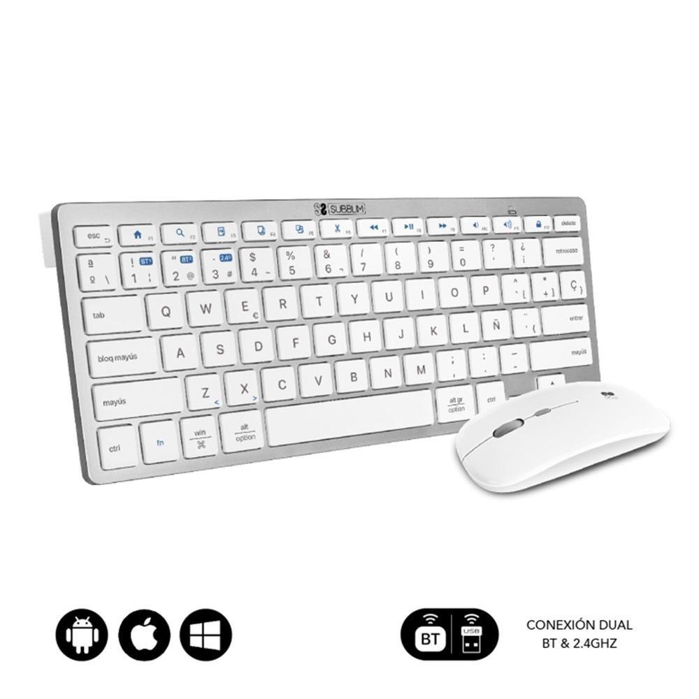 Teclado e Rato SUBBLIM OCO010 (Bluetooth 5.2 e RF 2,4 GHz - Prateado/Branco)