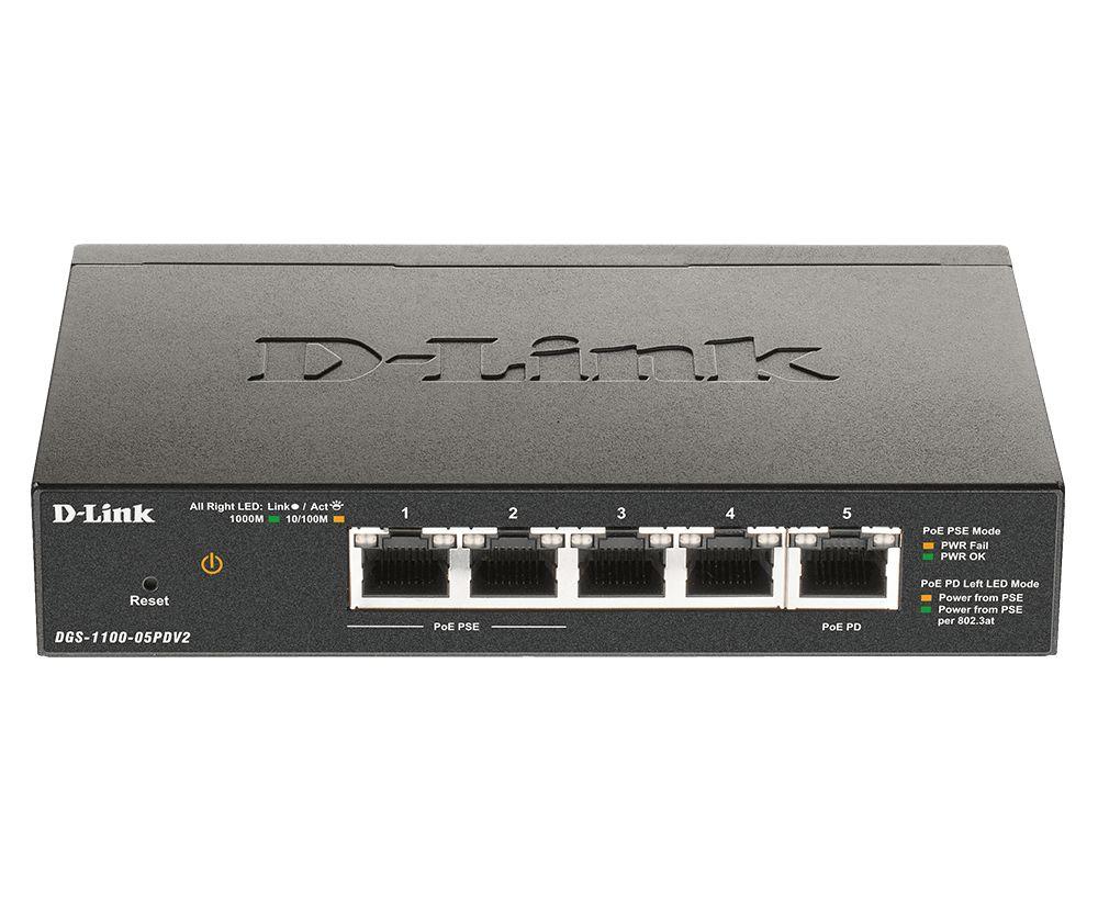 Switch D-LINK DGS-1100-05PDV2 (Gigabit Ethernet - 1 MB - 10 Gbit/s - Preto)