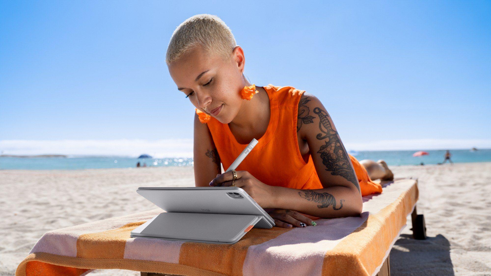 Teclado LOGITECH Flip Folio (Suíço - Bluetooth - Sem fios - Cinzento-claro), miniatura 9