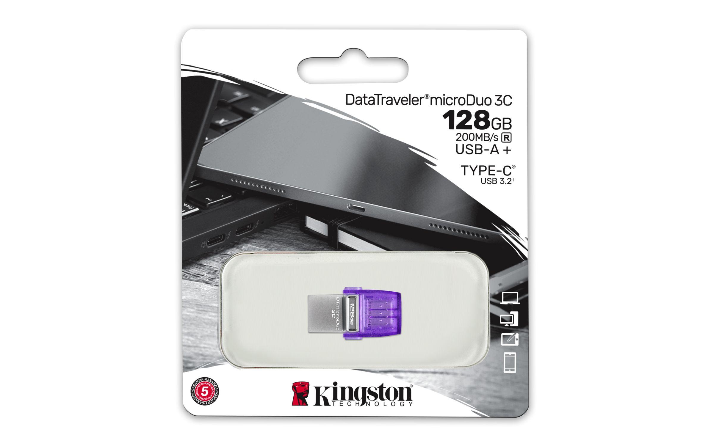 Pen USB KINGSTON DataTraveler microDuo 3C Gen3 (128 GB - Outro - USB Type-A / USB Type-C - Roxo) — miniatura 4