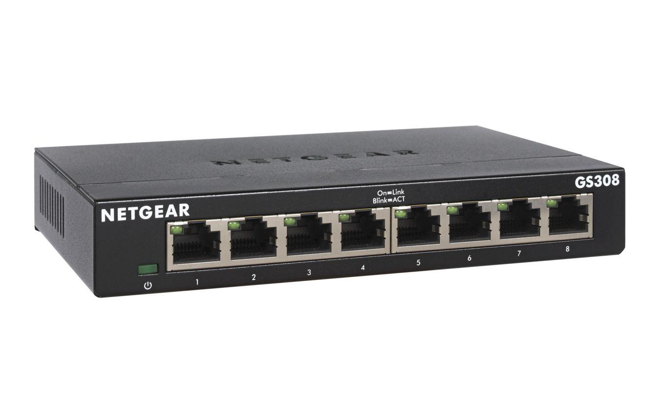 Switch NETGEAR GS308-300PES (Gigabit Ethernet - 128 MB - 16 Gbit/s - Preto)
