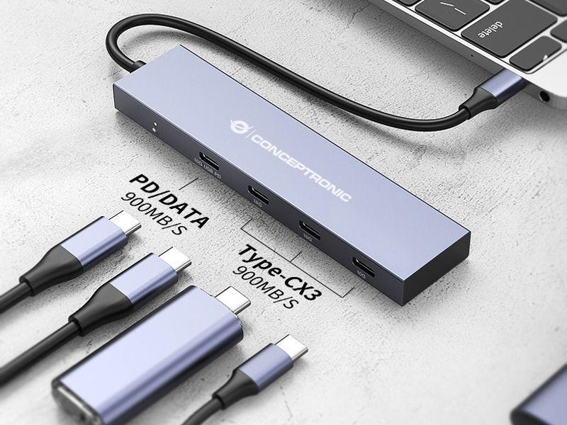 Hub USB-C CONCEPTRONIC HUBBIES14G (0,25 m - Cinzento) — miniatura 4