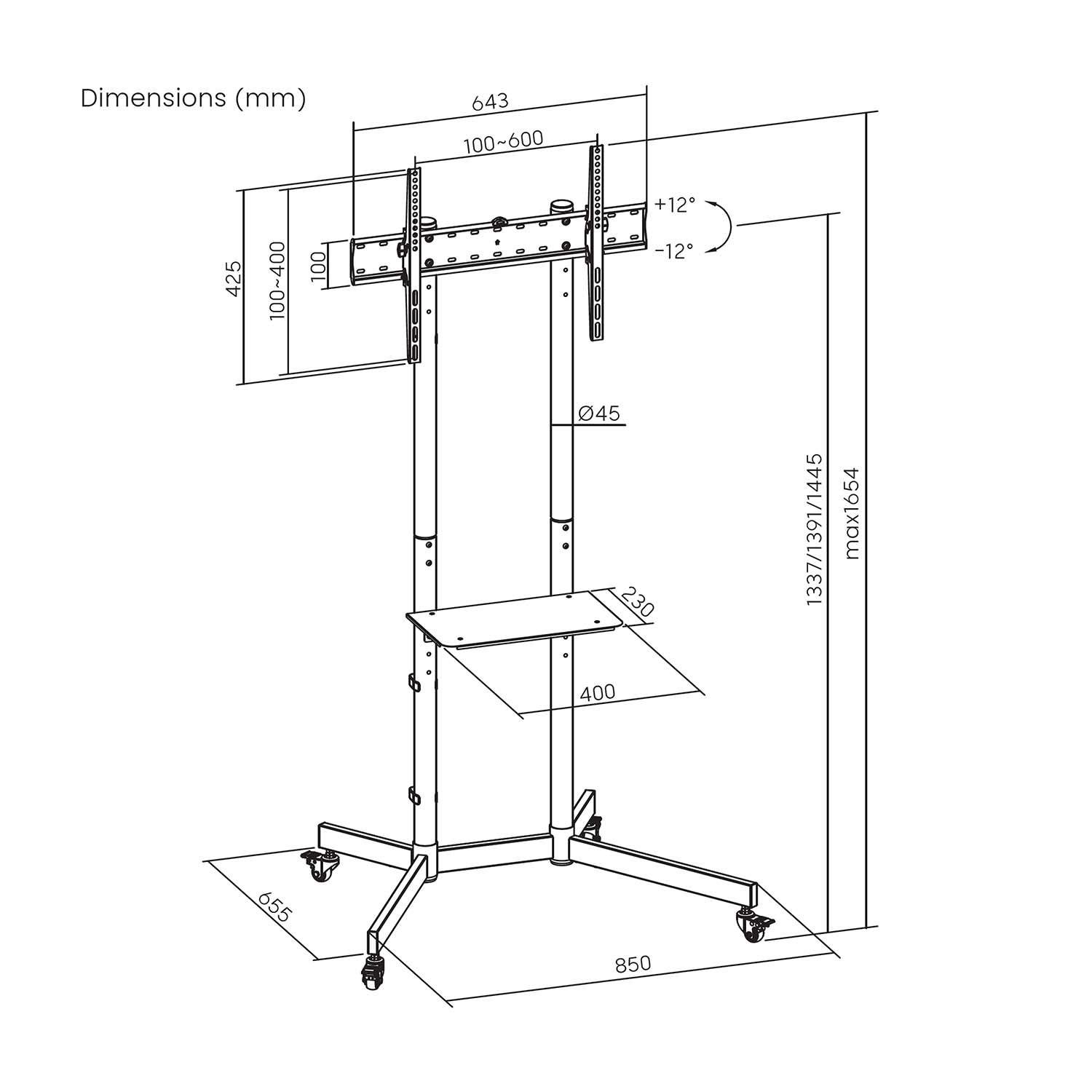 Suporte de Chão para TV AISENS FT70TE-333 (600 x 400 mm - 100 x 100 mm - 177,8 cm - Preto), miniatura 7