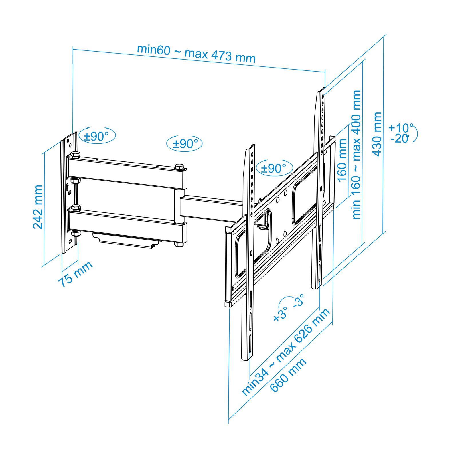 Suporte de Parede TV TOOQ LP6070TN-B (600 x 400 mm - 177,8 cm - 50 kg - Preto), miniatura 9